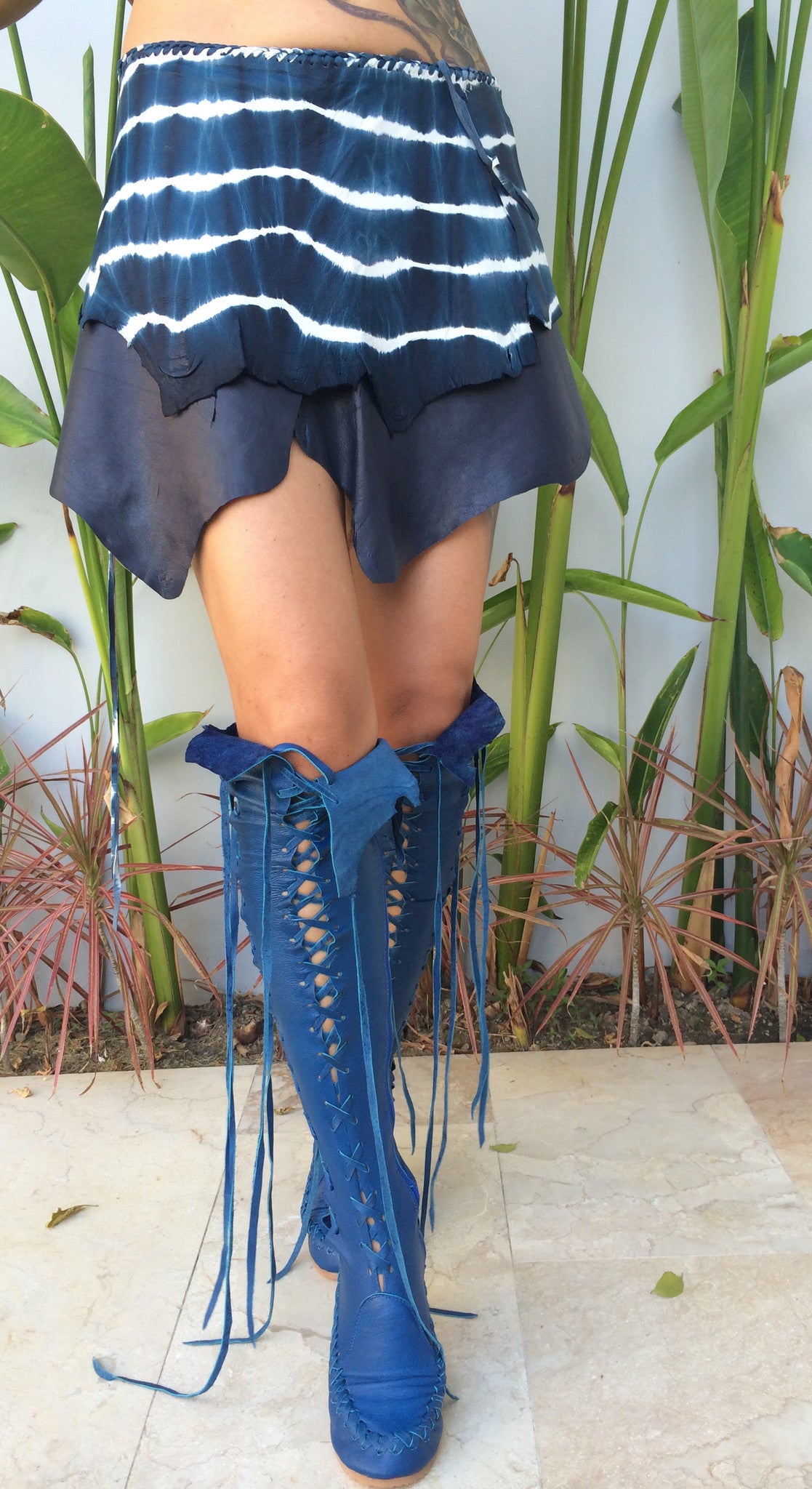 Cobalt Blue Knee High Leather Boots