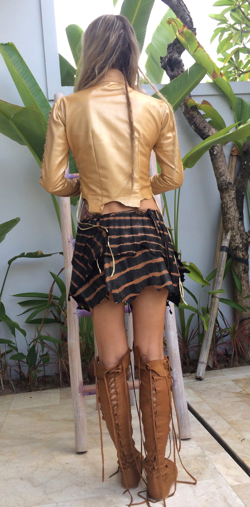 Chaqueta Bolero De Piel Dorada Pura