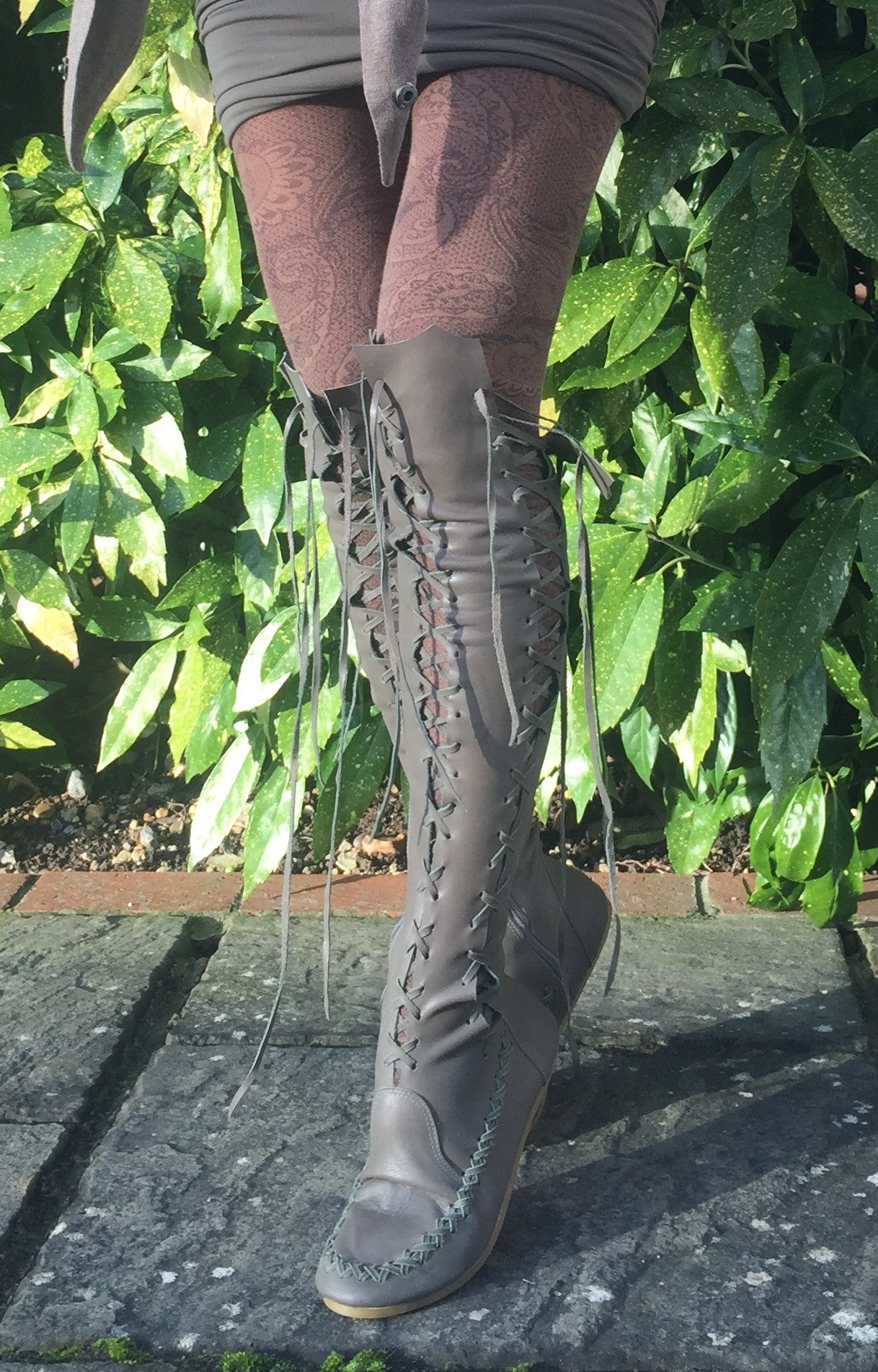 'Green grey, grey green' Leather Knee High Boots for Pre Order