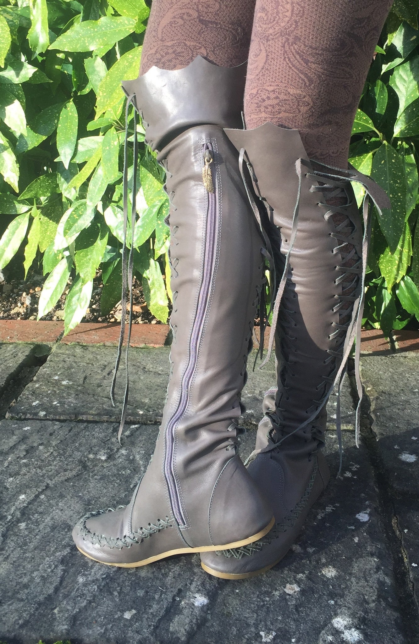 'Green grey, grey green' Leather Knee High Boots for Pre Order