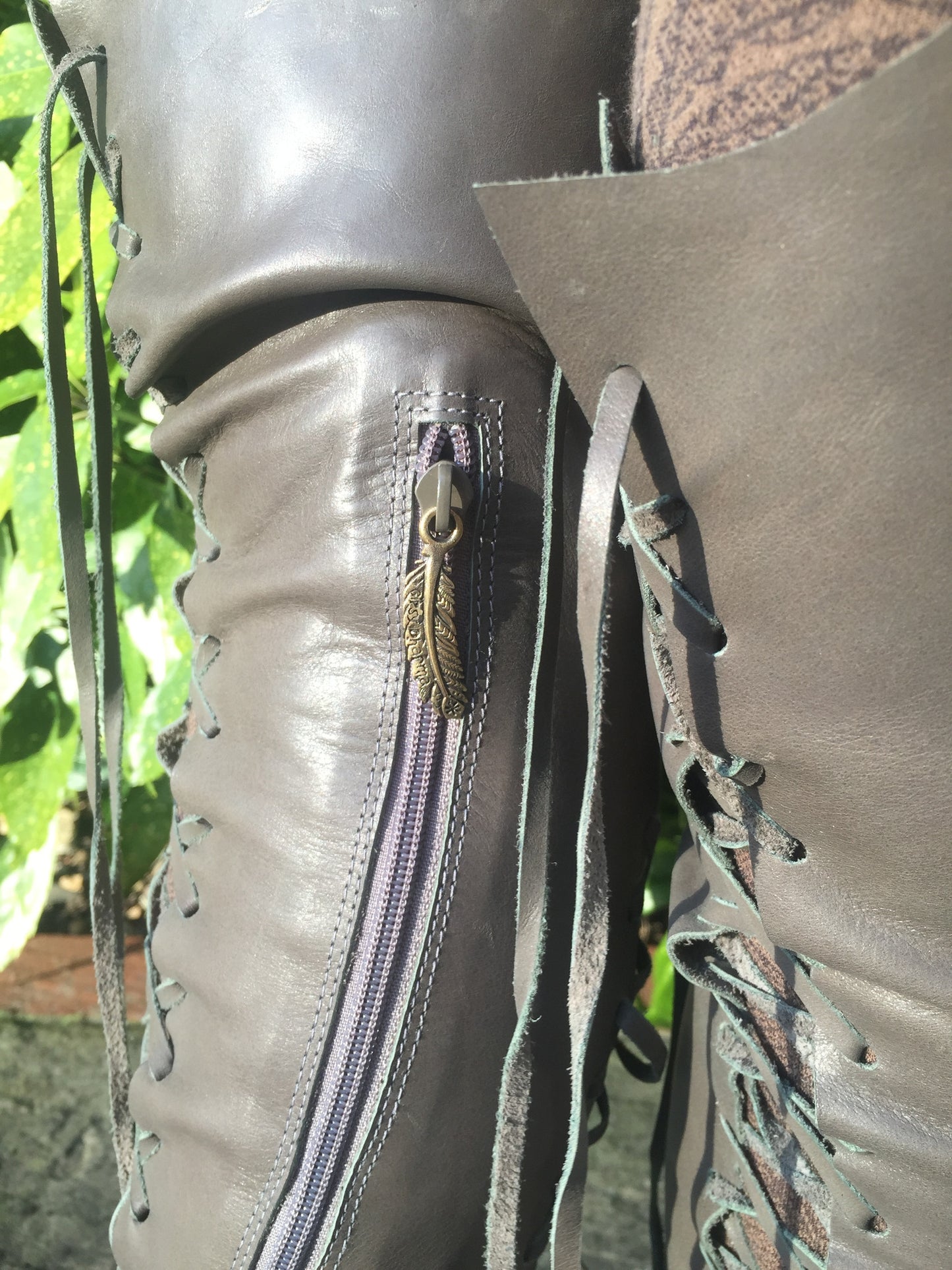'Green grey, grey green' Leather Knee High Boots for Pre Order