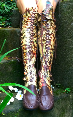 Dark Brown Galaxy Tie Dye Knee High Leather Boots