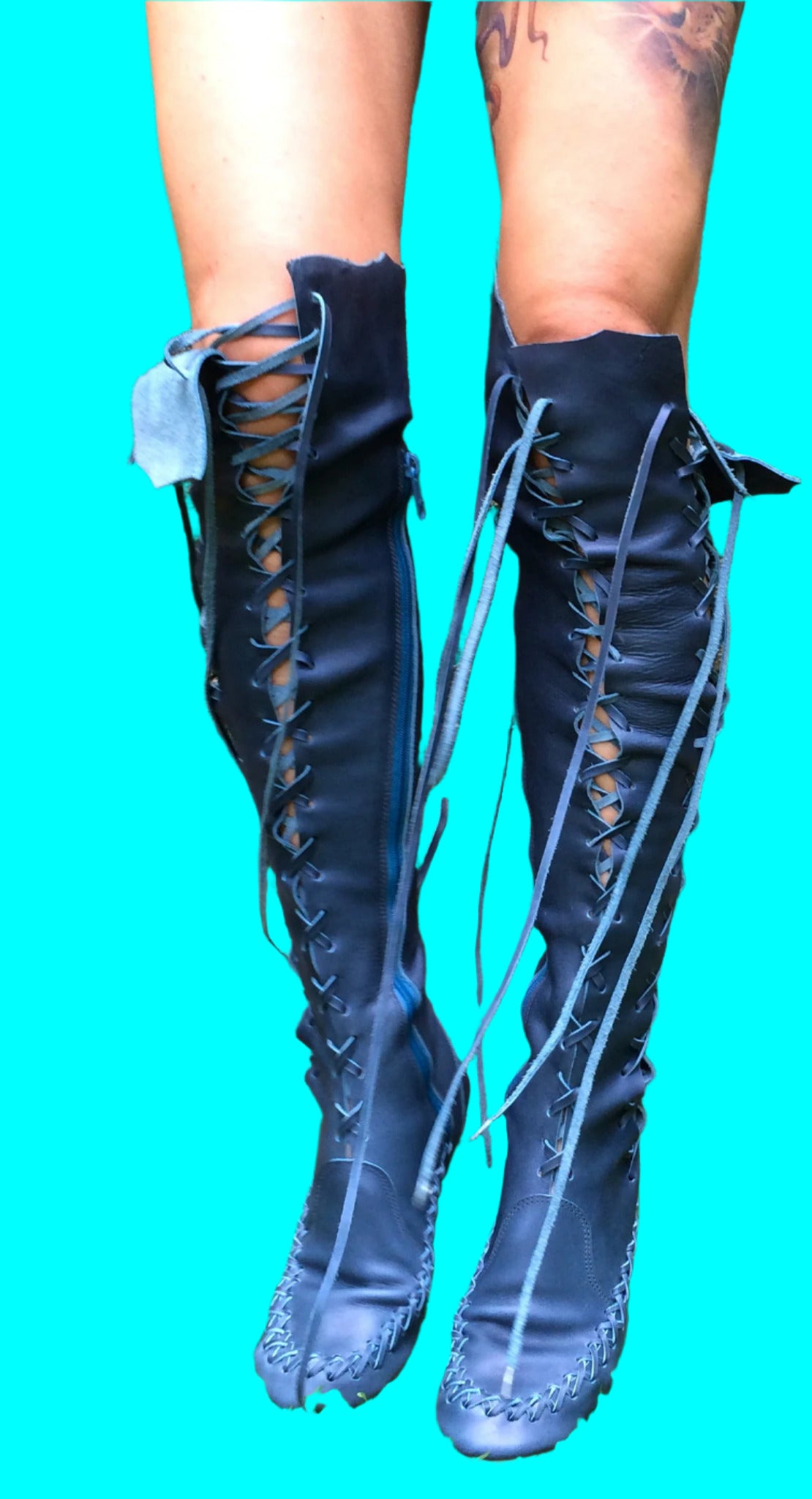 'Indigo Dream' Leather Knee High Boots