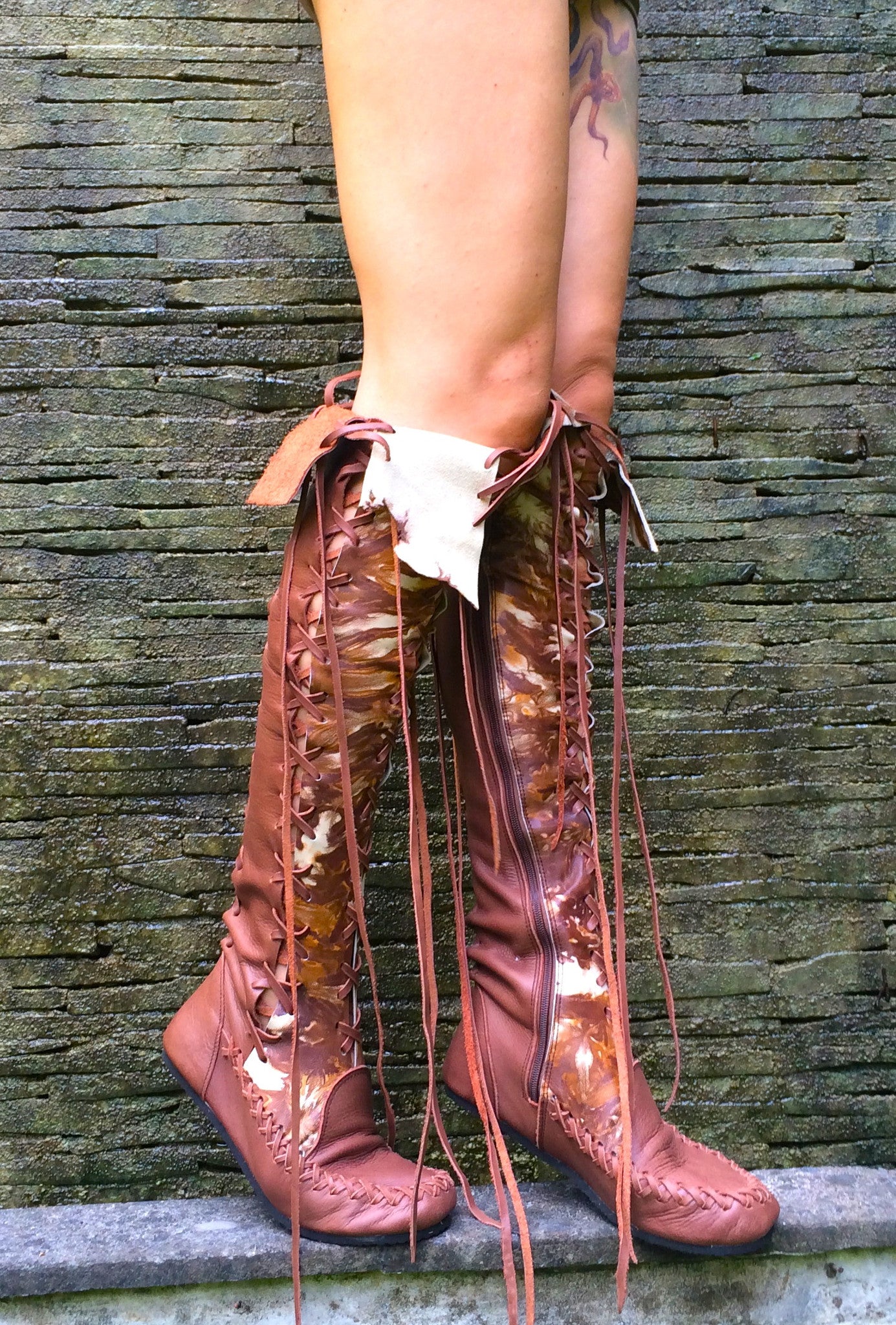 Chocolate Galaxy Tie Dye Knee High Leather Boots