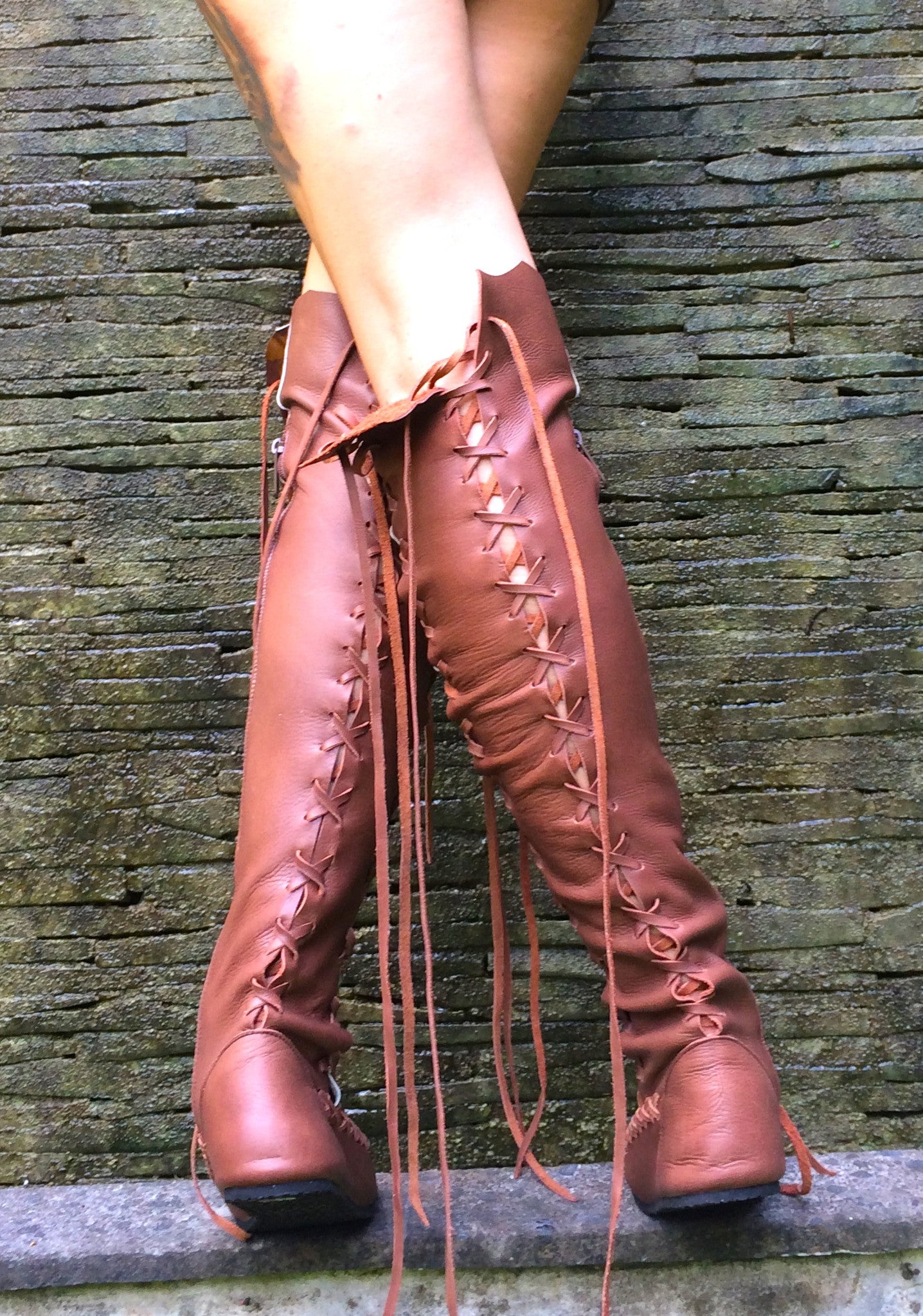 Chocolate Galaxy Tie Dye Knee High Leather Boots