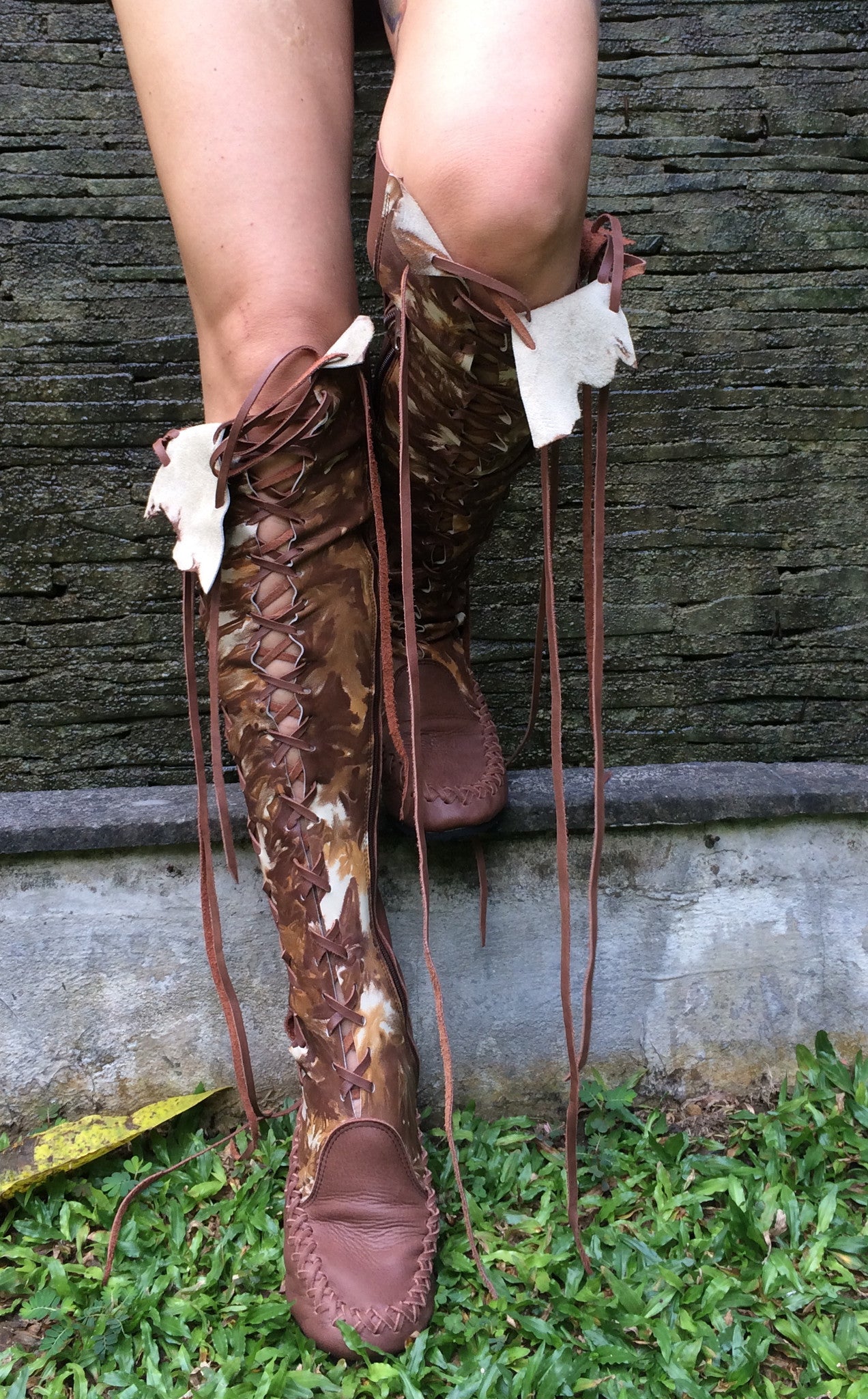 Chocolate Galaxy Tie Dye Knee High Leather Boots