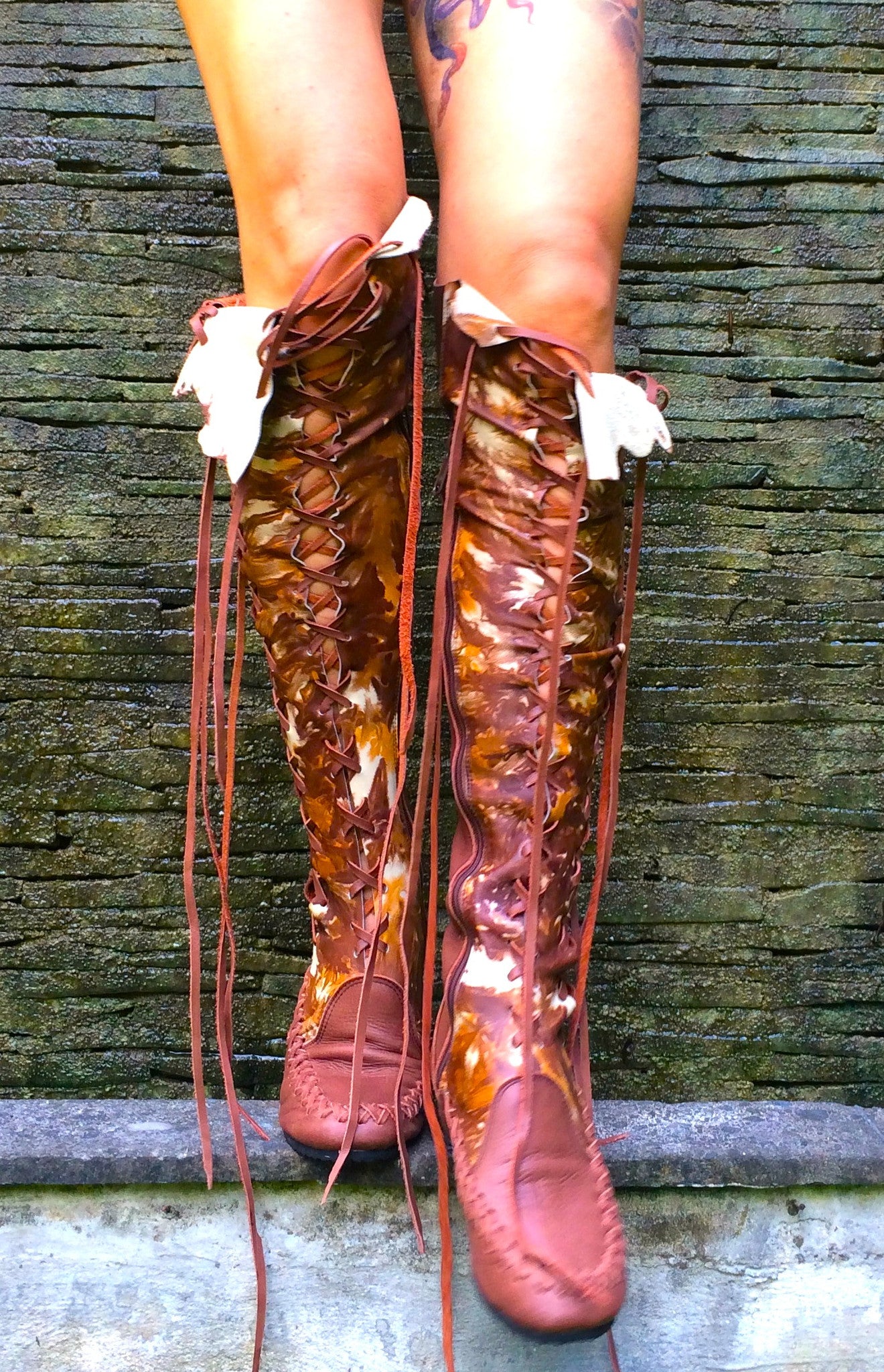 Chocolate Galaxy Tie Dye Knee High Leather Boots