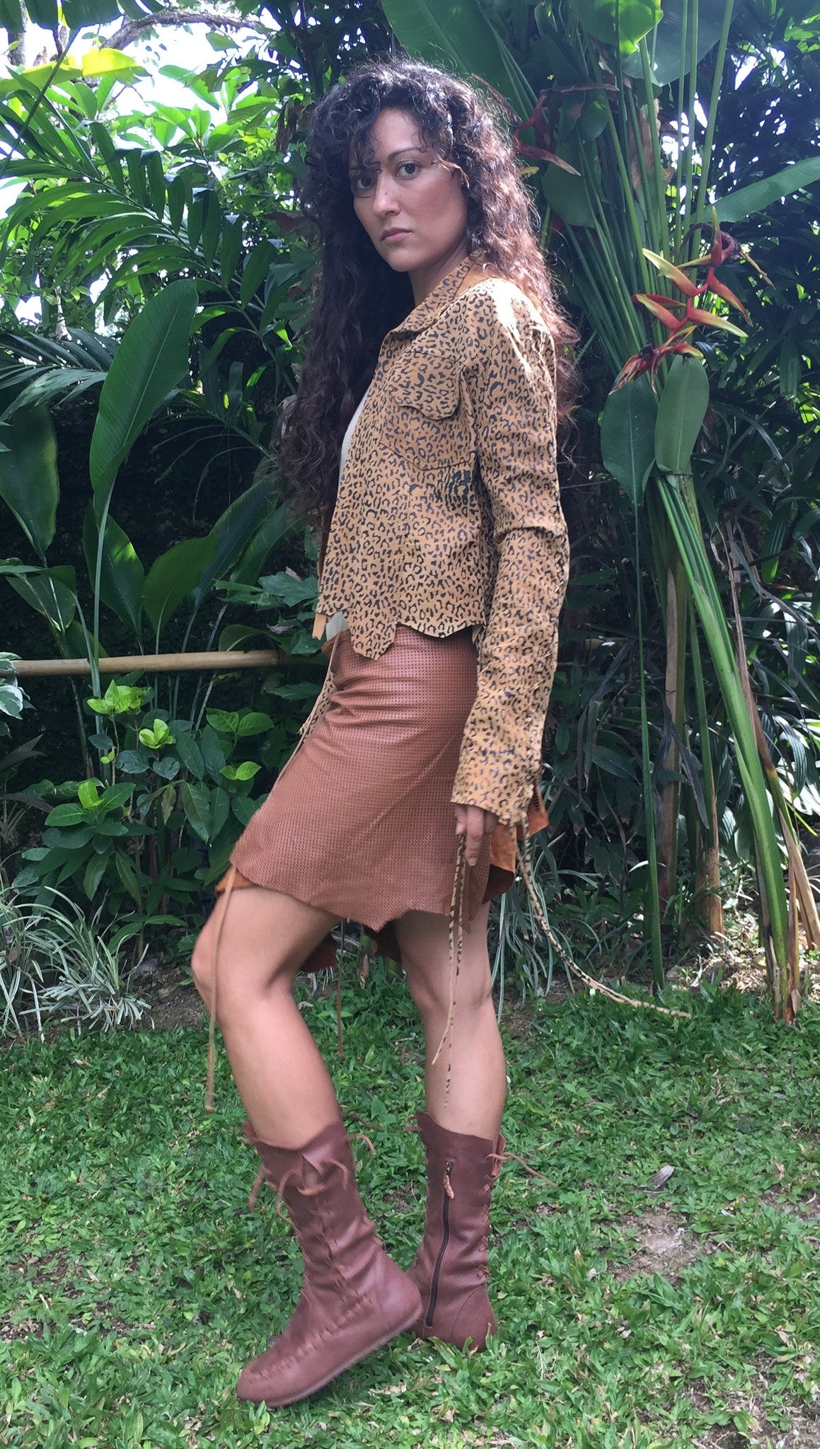 Leopard Print Tan Leather Bolero Jacket for Pre Order