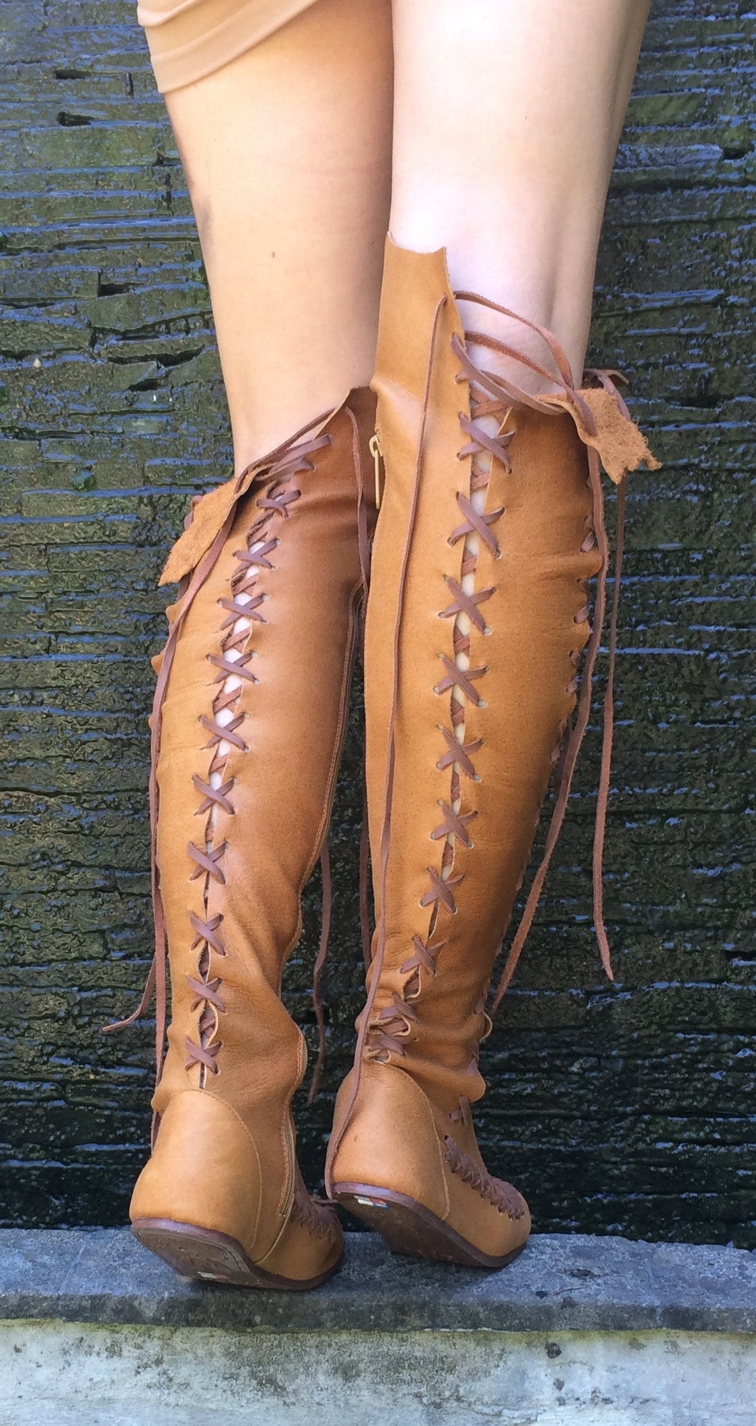 Tan Knee High Leather Boots