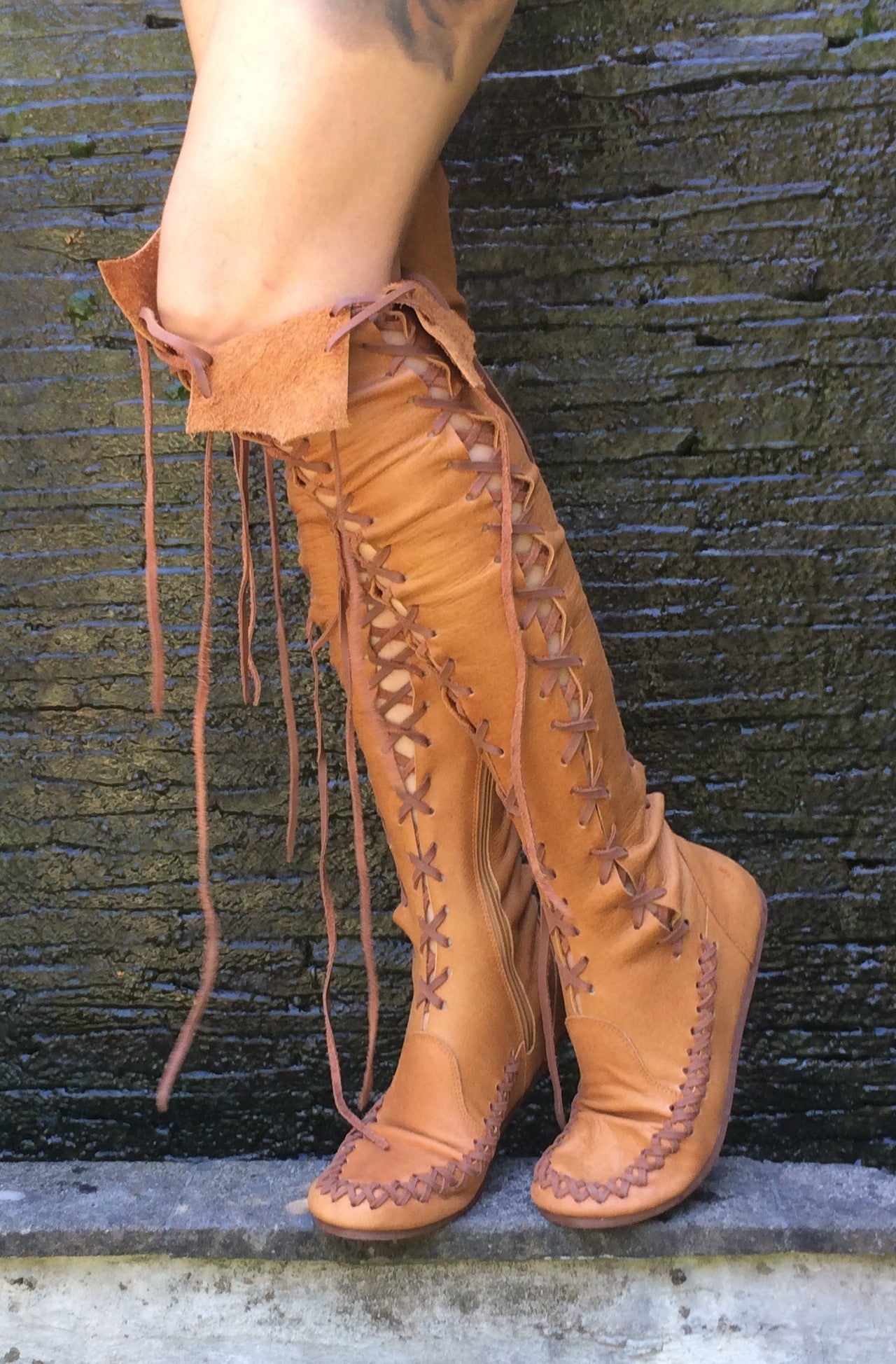 Tan Knee High Leather Boots