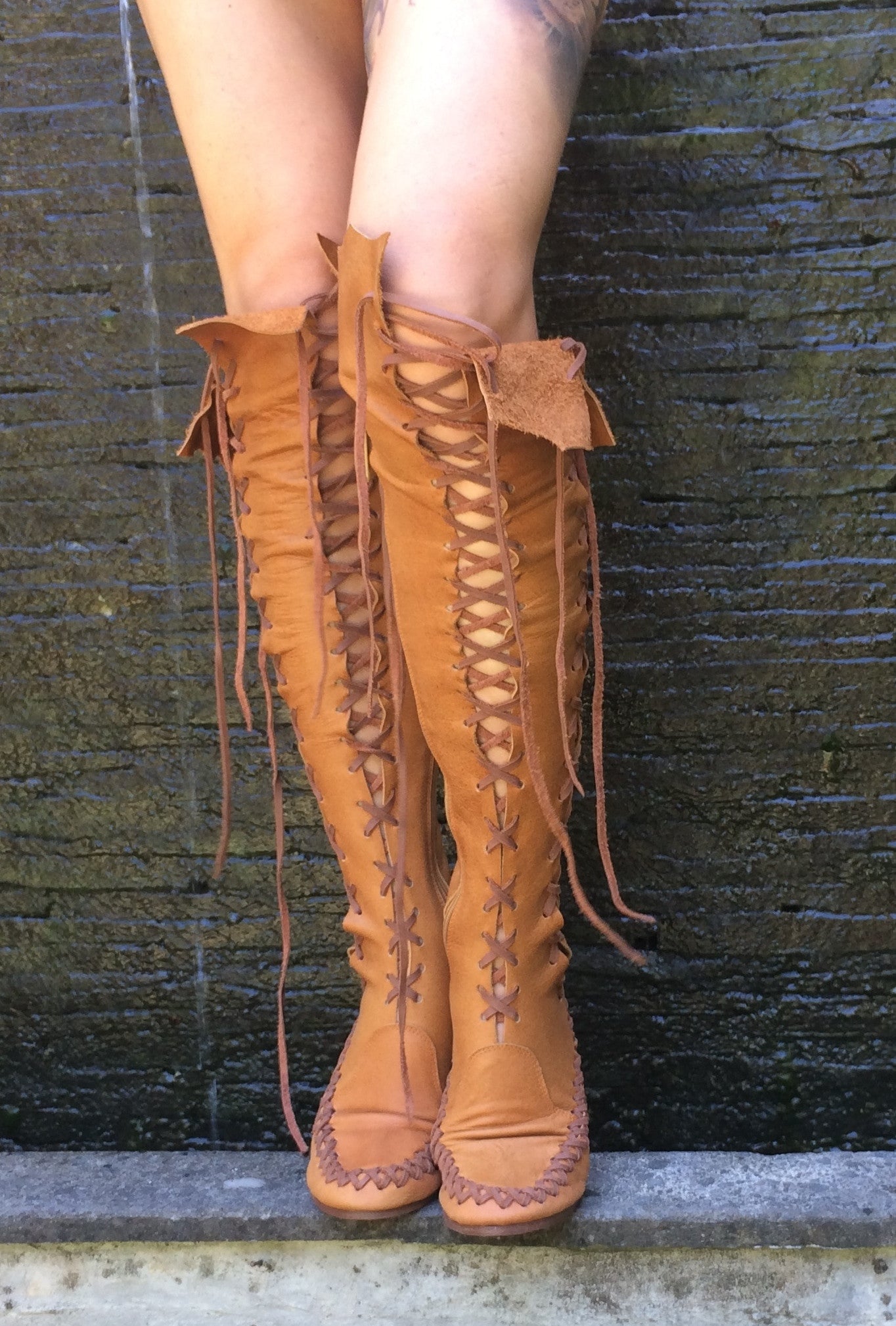 Tan Knee High Leather Boots