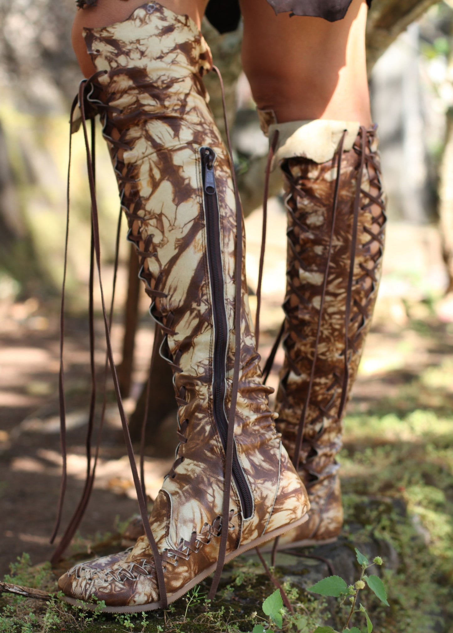 Hand Dyed Brown Leather Knee High Womens Boots