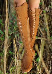 Ginger Nubuck Leather Knee high Boots for Women