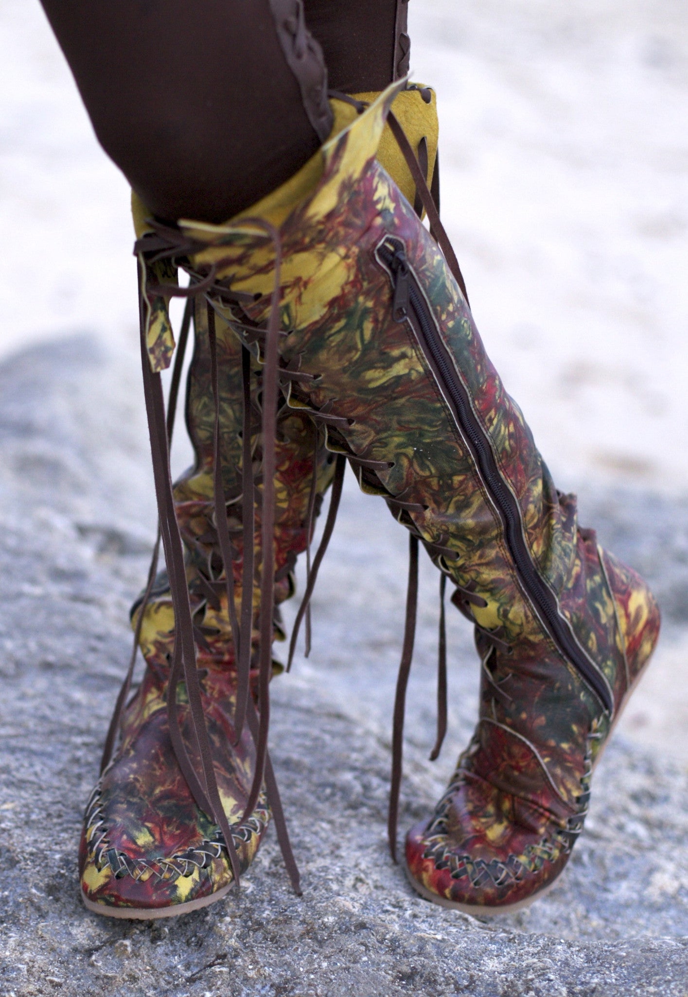 Brown and Yellow Hand Dyed Leather Boots