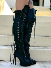 Ms Perfect Black Leather Knee High Boots for Pre Order