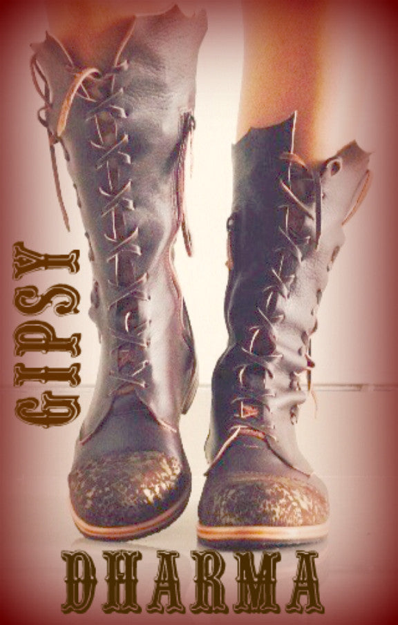 'Clockwork Fairy' Ankle Boots in Brown with a bit of Golden Dust on Top