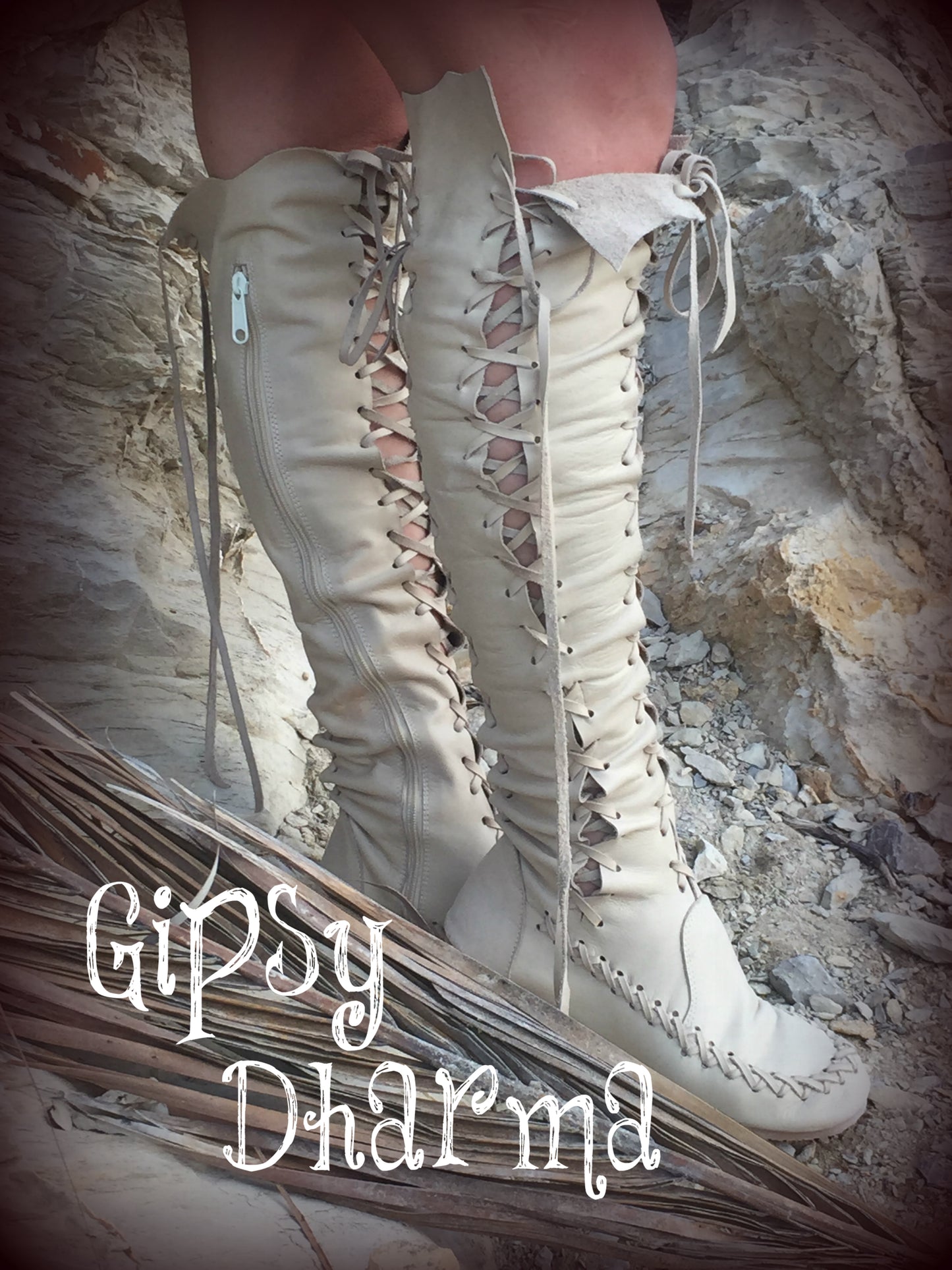 'With Cream On Top' Leather Knee High Boots