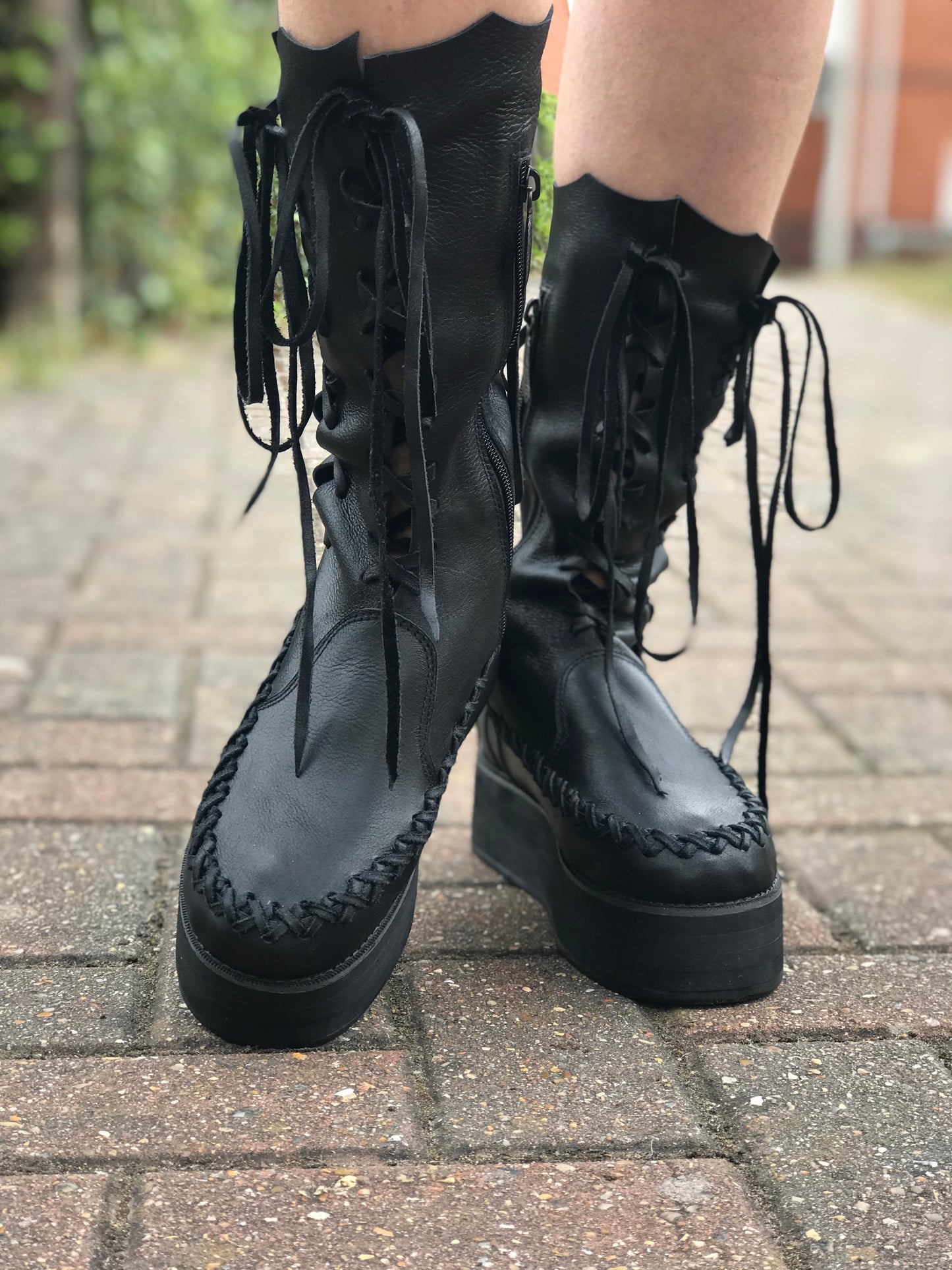 Black Leather Ankle Platform Boots for Pre Order