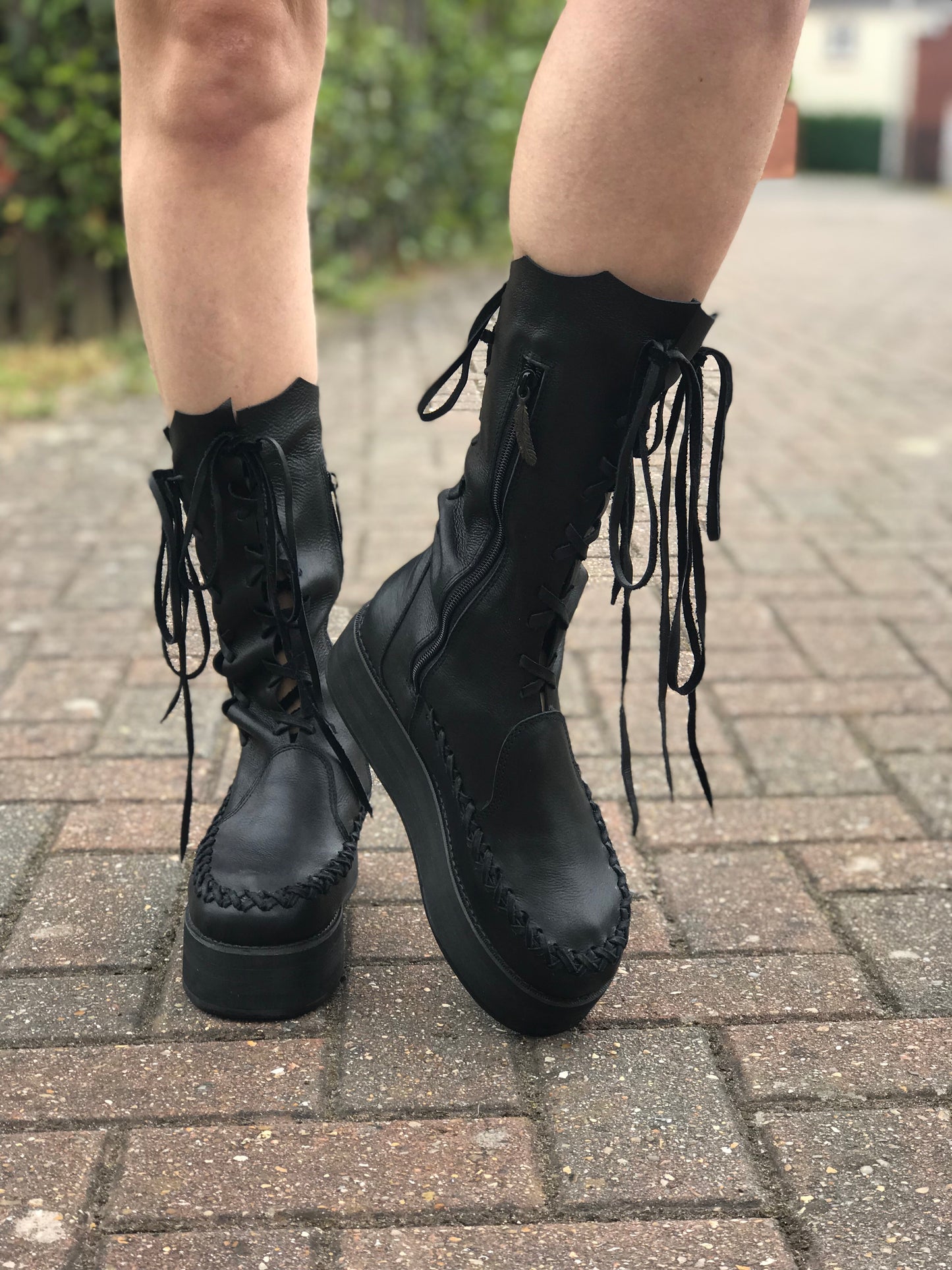 Black Leather Ankle Platform Boots for Pre Order