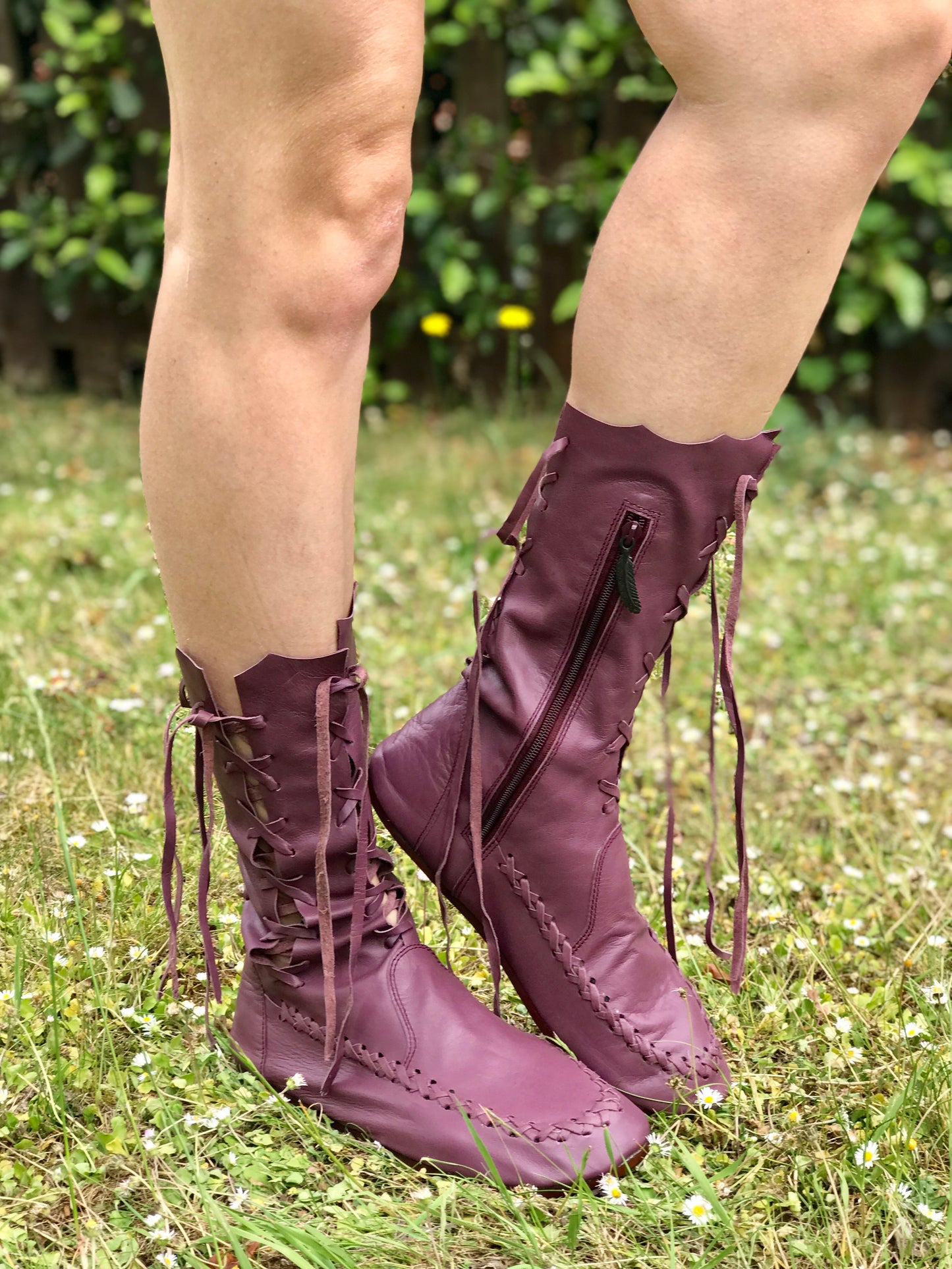 Plum Leather Ankle Boots
