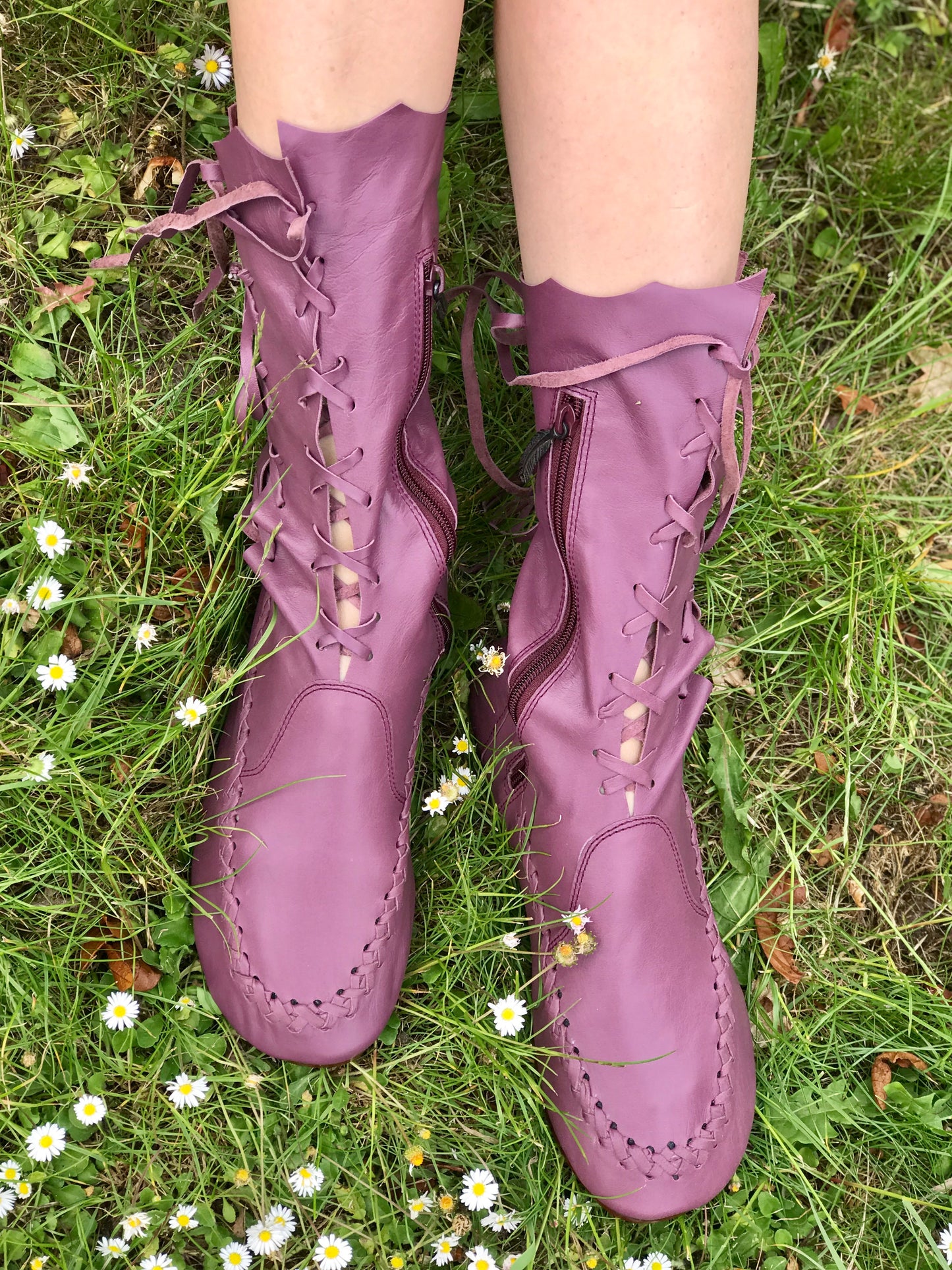 Plum Leather Ankle Boots