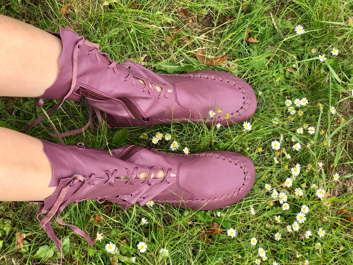 Plum Leather Ankle Boots