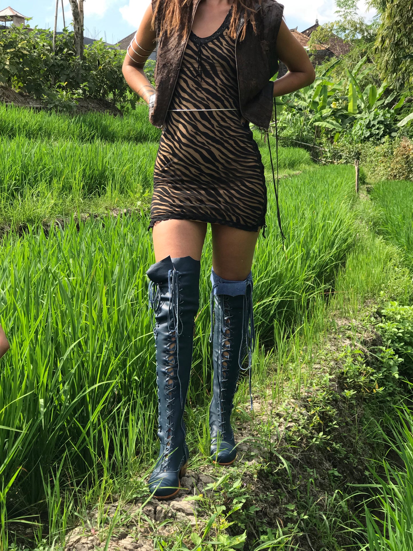 'Indigo Dream' Victorian Leather Knee High Boots for Pre Order