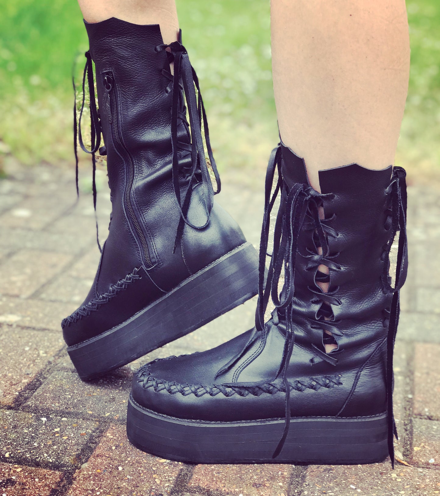 Black Leather Ankle Platform Boots for Pre Order
