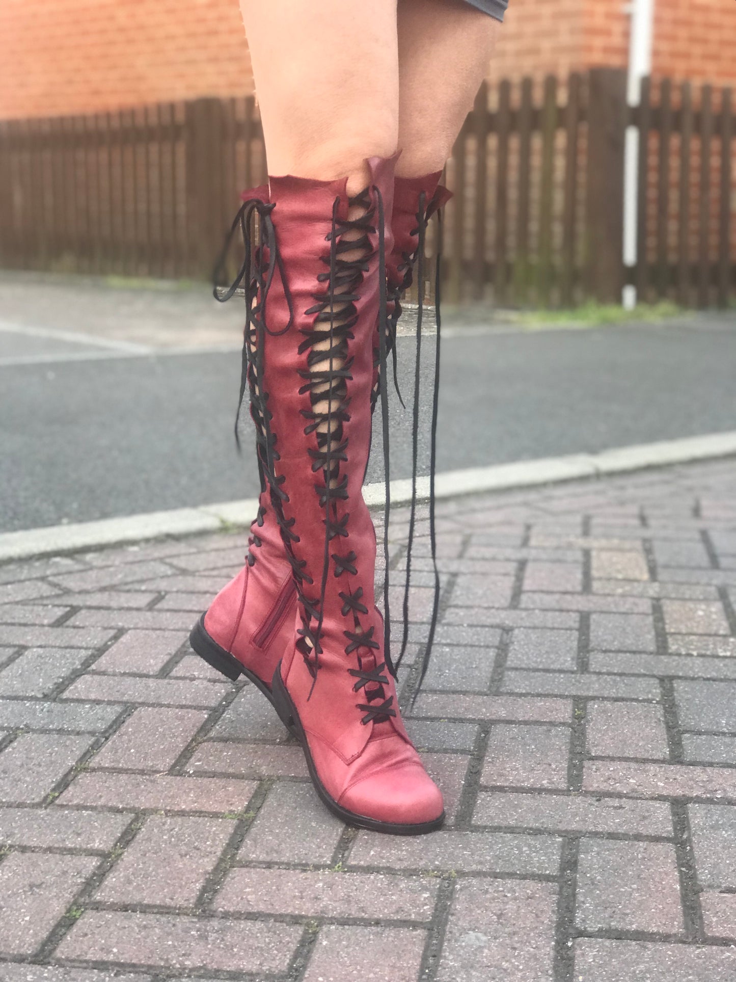 'Clockwork Fairy' Knee High Boots in Oxblood with Black Soles