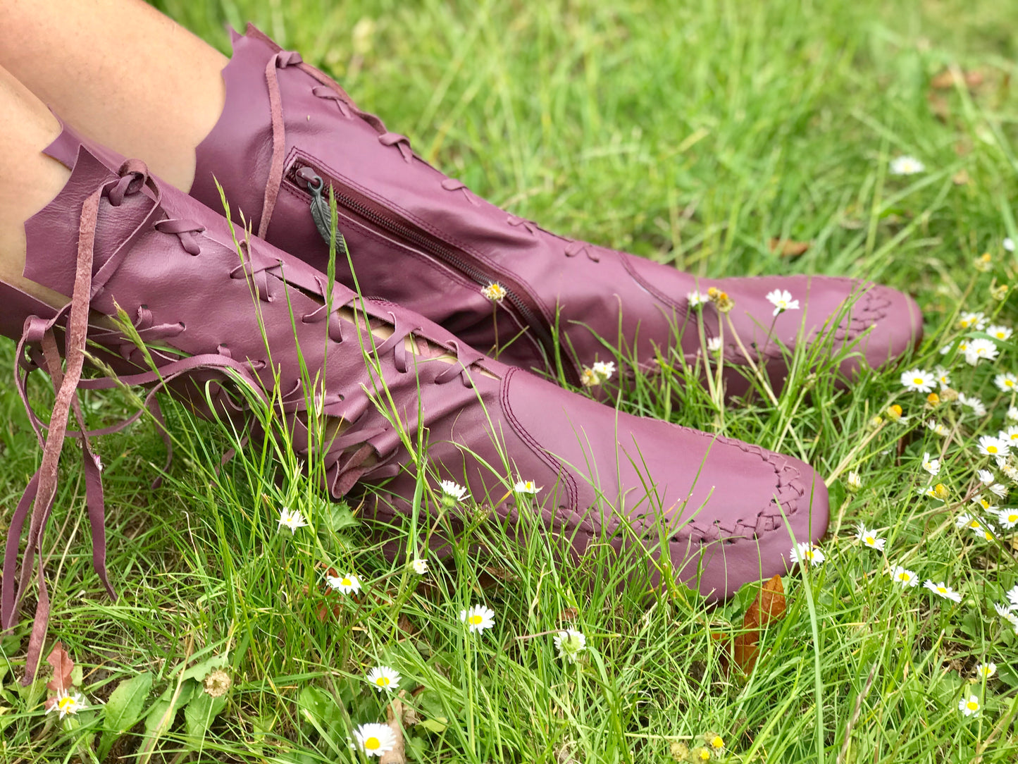 Plum Leather Ankle Boots