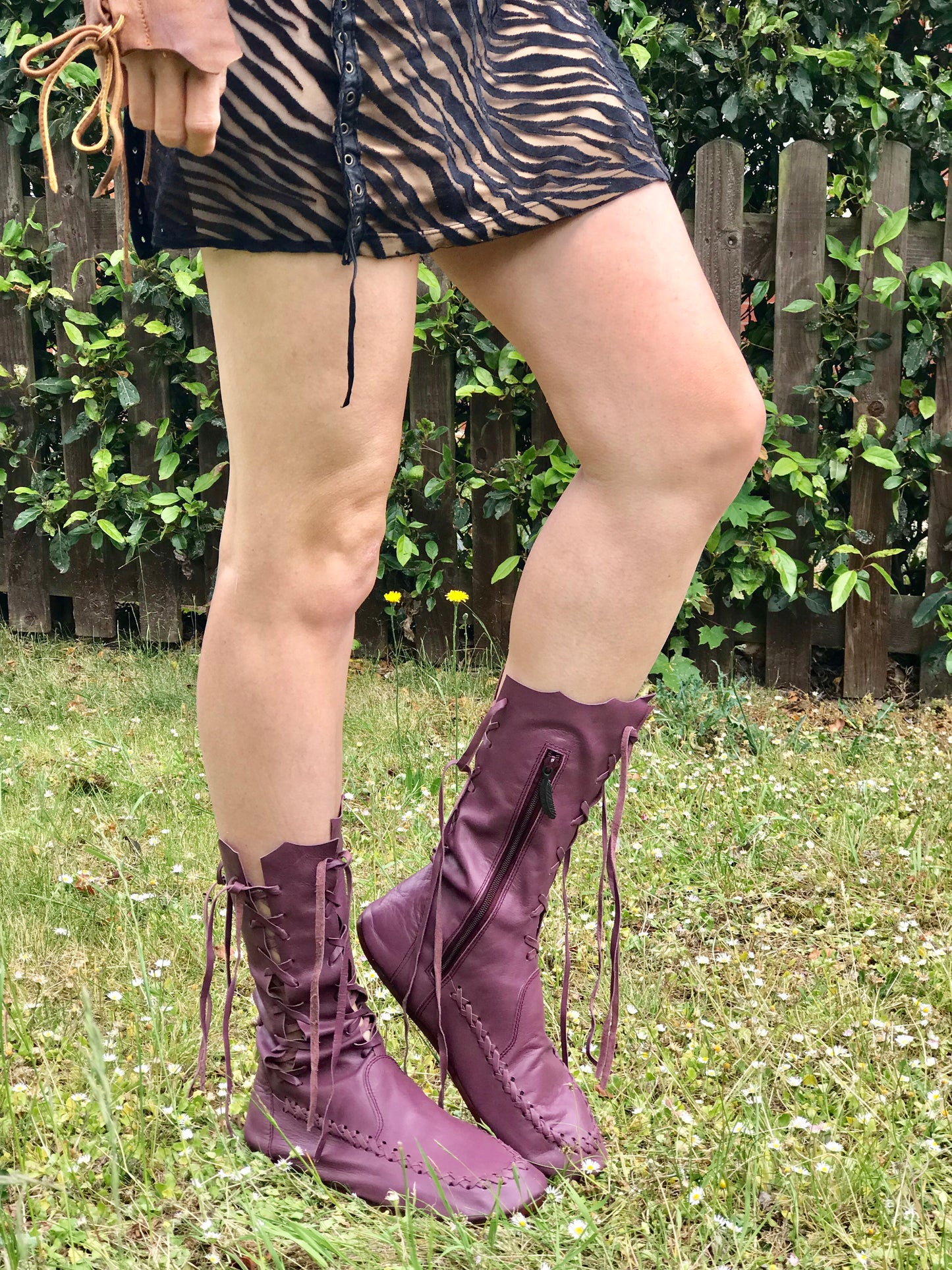Plum Leather Ankle Boots