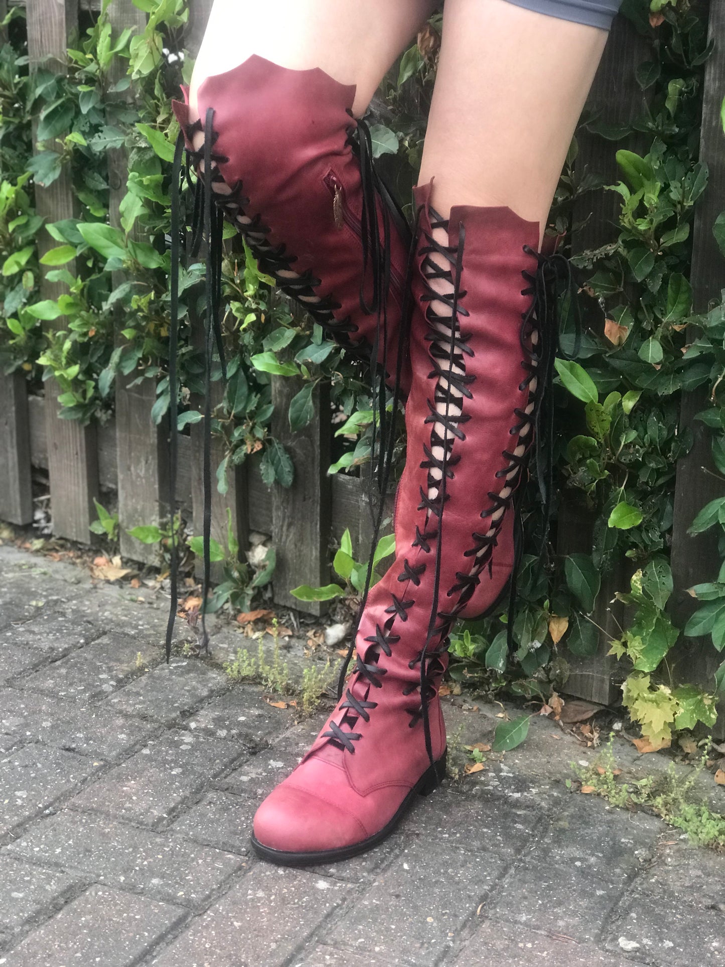 'Clockwork Fairy' Knee High Boots in Oxblood with Black Soles