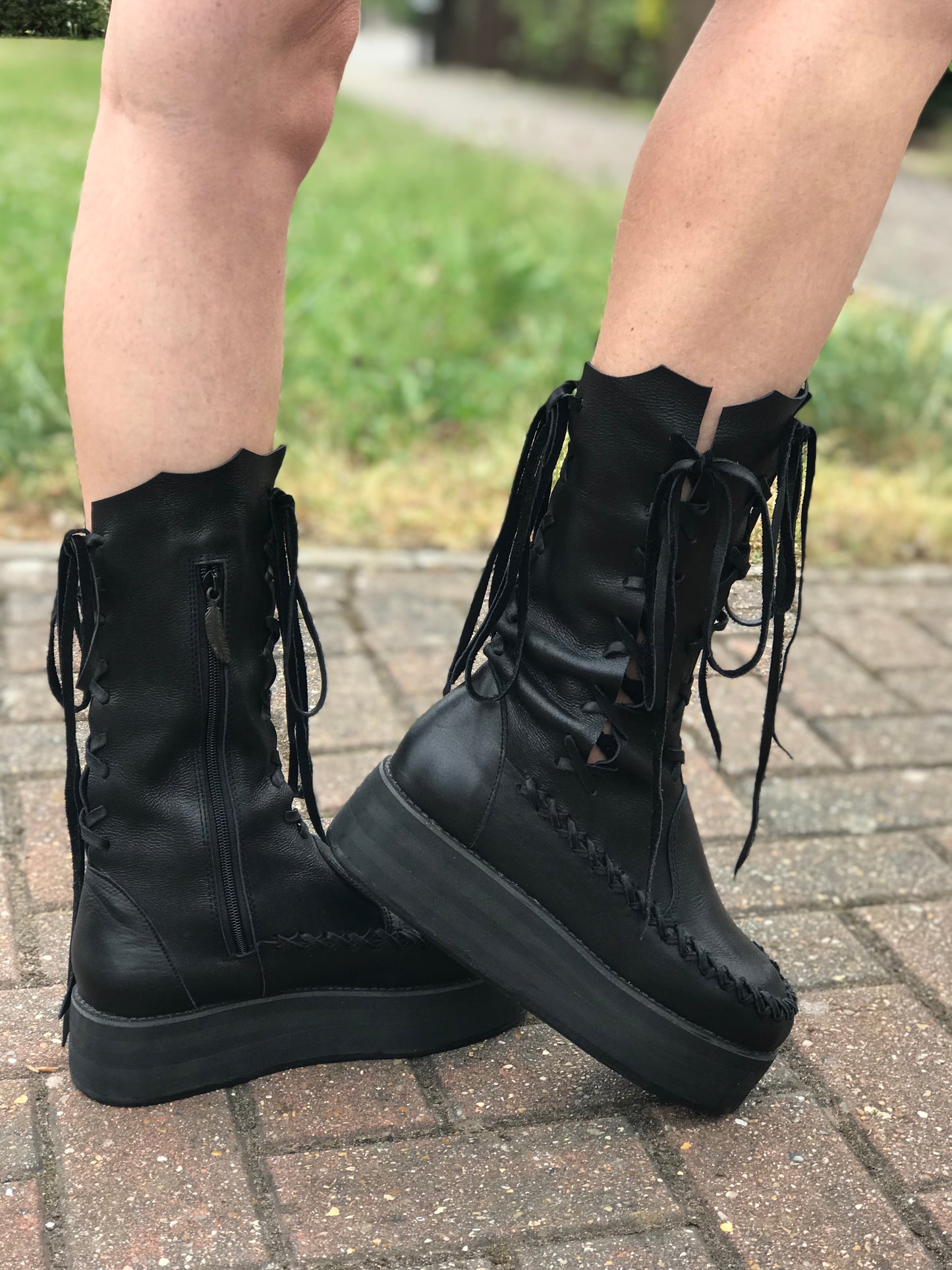 Black Leather Ankle Platform Boots for Pre Order