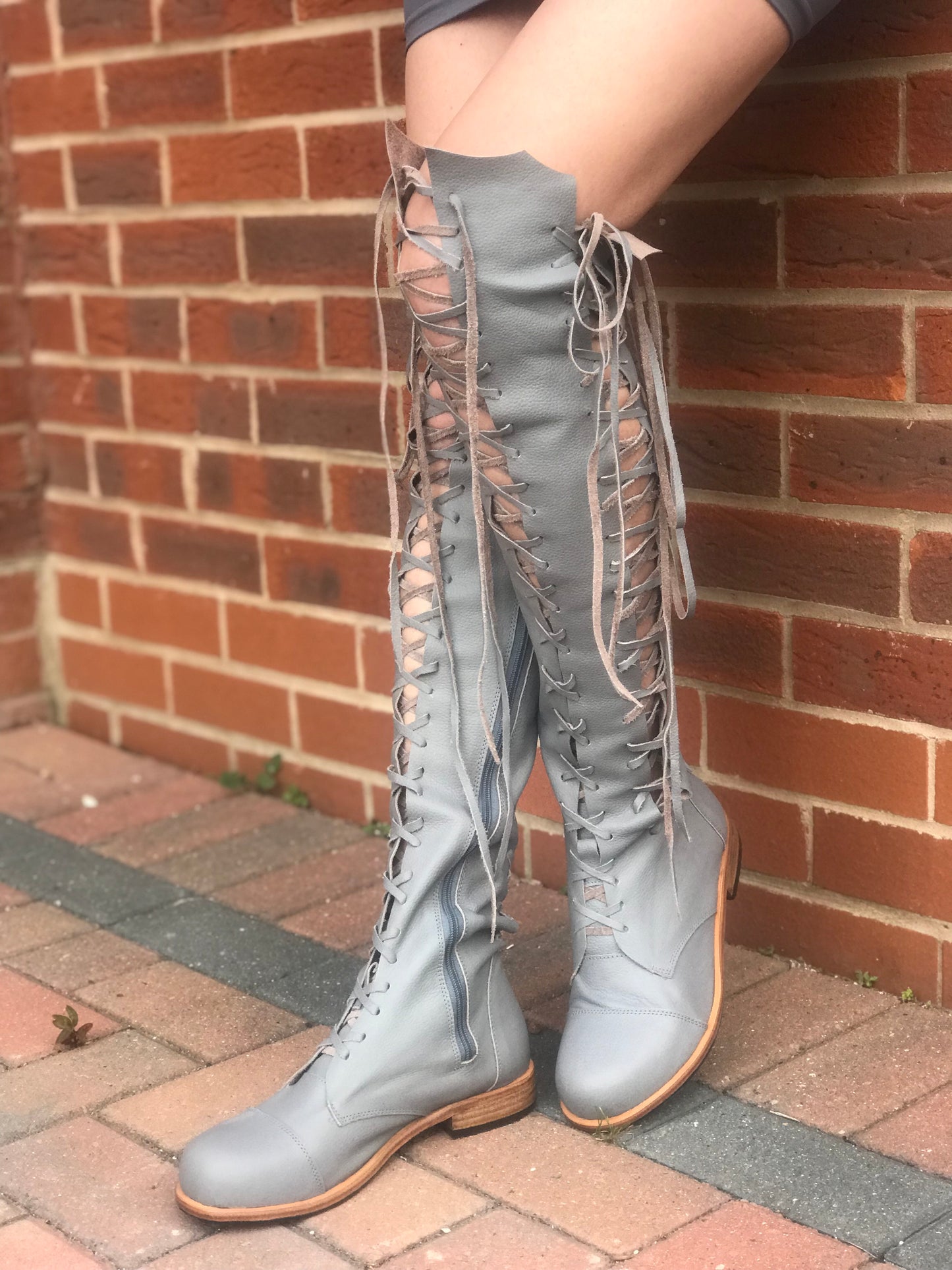 'Clockwork Fairy' Grey Knee High Boots