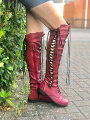 'Clockwork Fairy' Knee High Boots in Oxblood with Black Soles