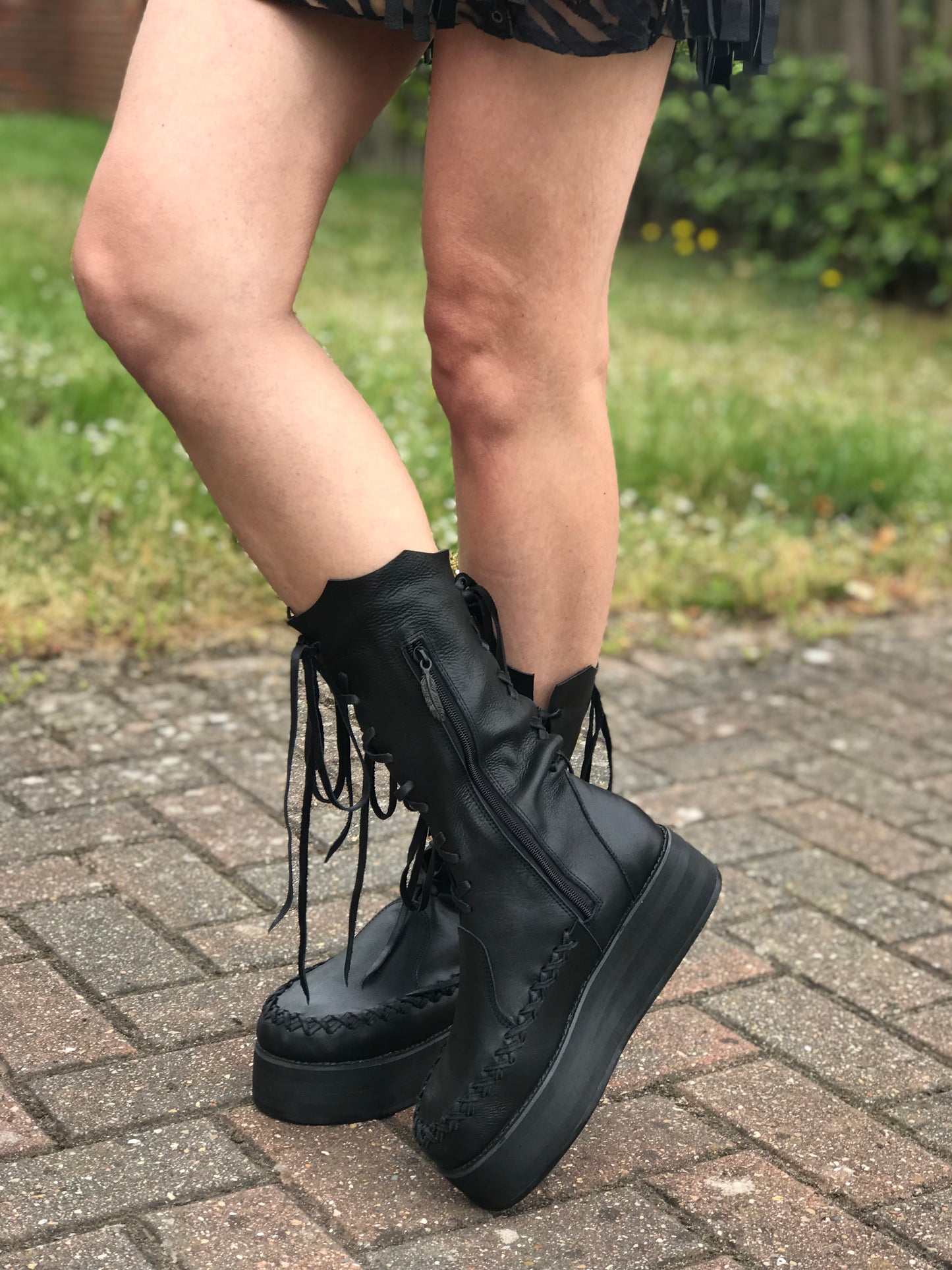 Black Leather Ankle Platform Boots for Pre Order