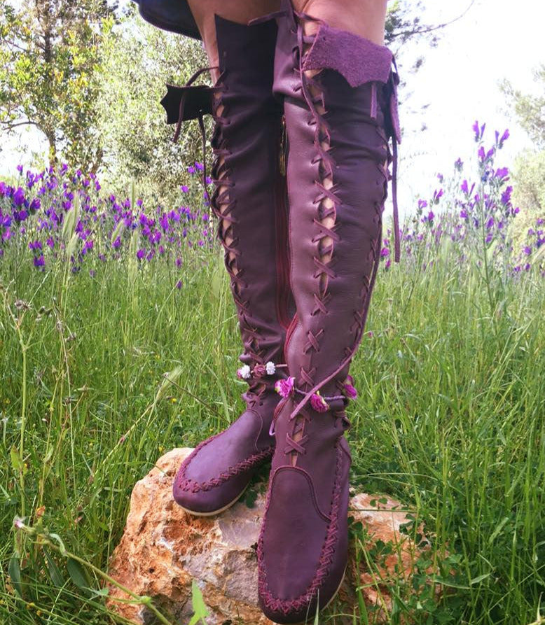 Plum Knee High Boots for Pre Order