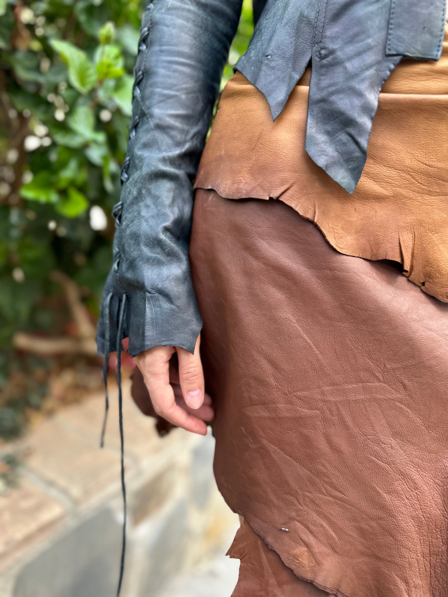 Antique Tan Leather Belt Skirt