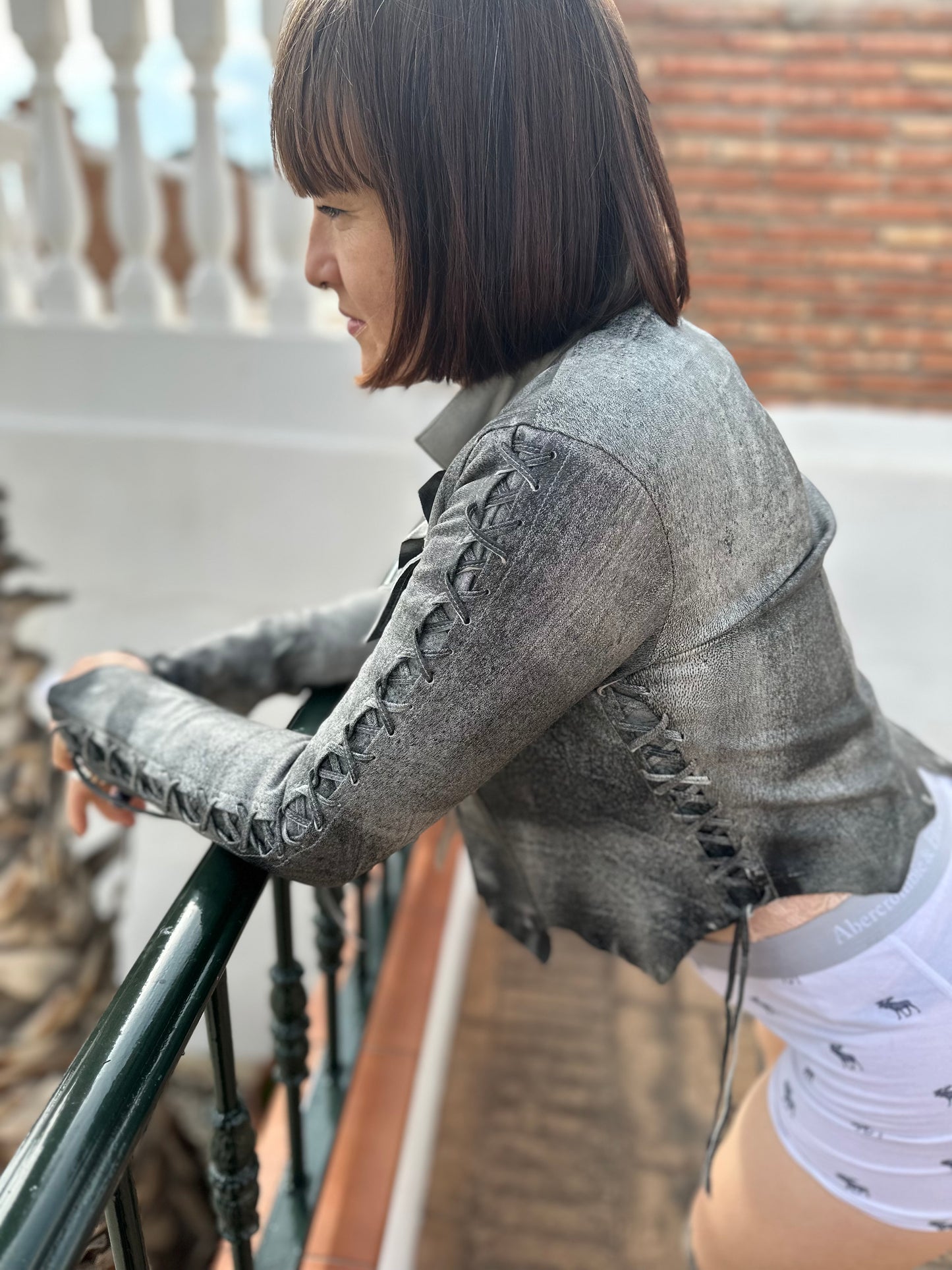 Grey X-RAY Leather Bolero Jacket