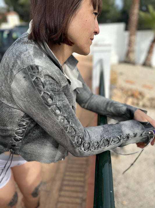Chaqueta Bolero de cuero gris X-RAY