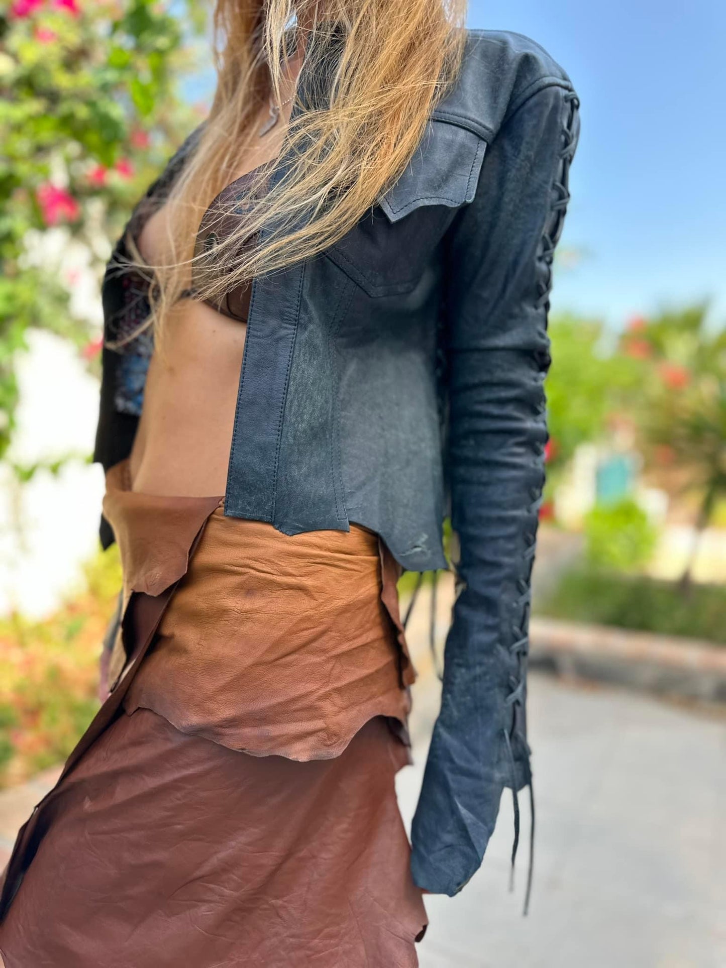 Antique Tan Leather Belt Skirt