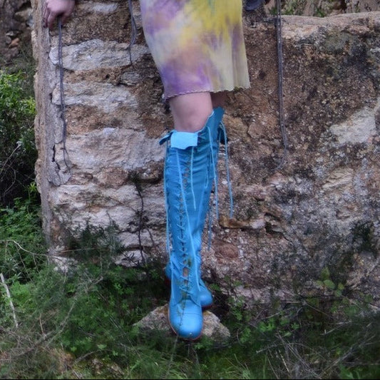 'Clockwork Fairy' Knee High Boots in Turquoise For Pre Order