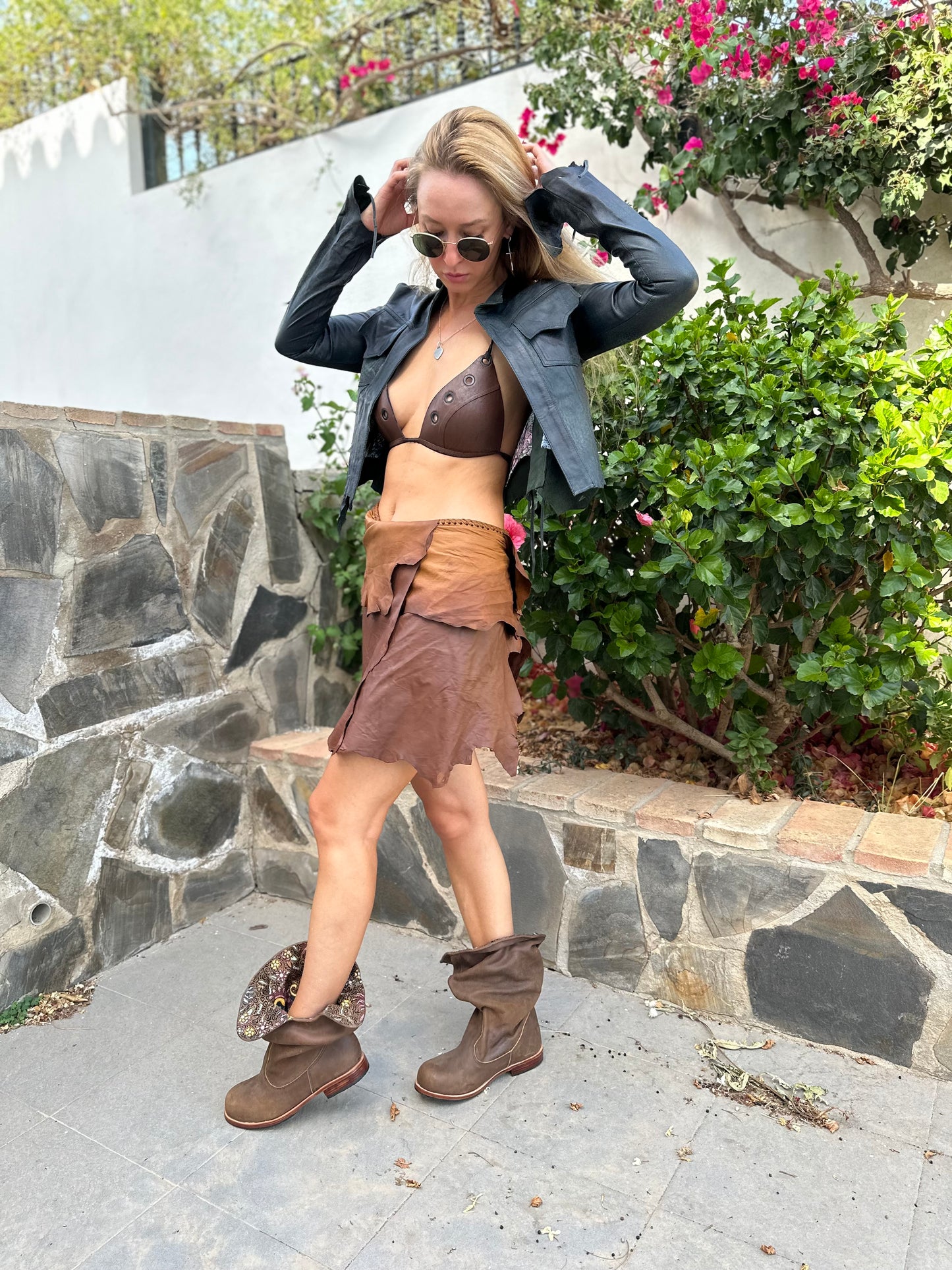 Antique Tan Leather Belt Skirt