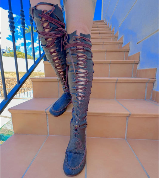 'Midnight Night Plum' Knee High Leather Boots