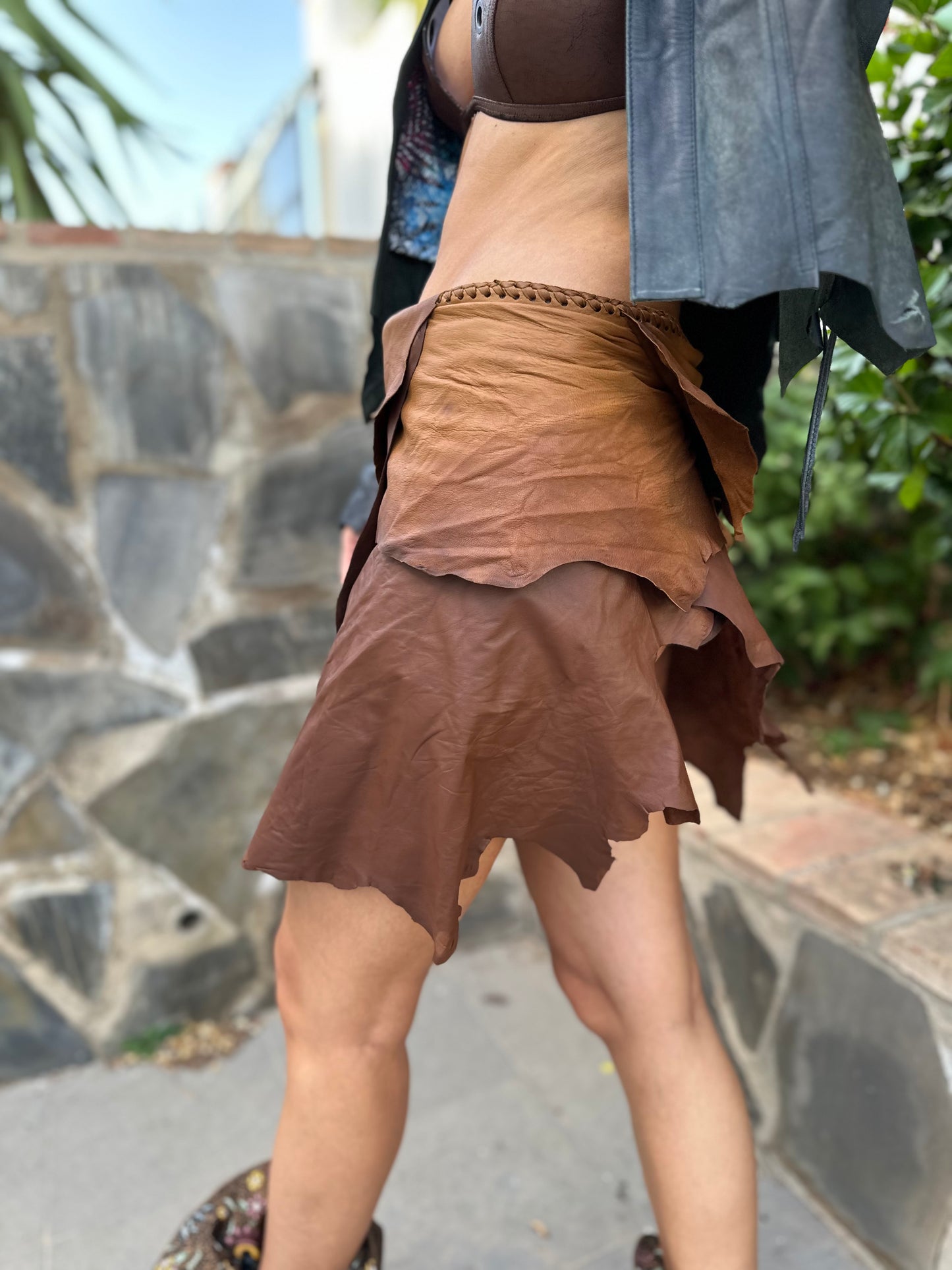 Antique Tan Leather Belt Skirt