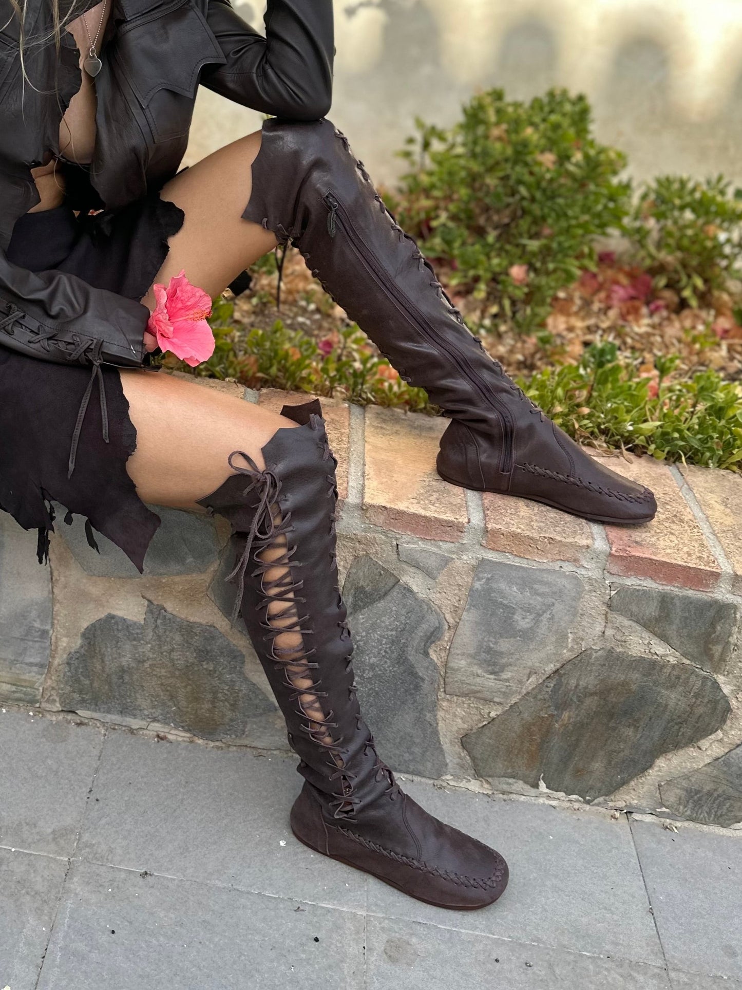 'Madagascar Chocolate' Leather Knee High Boots