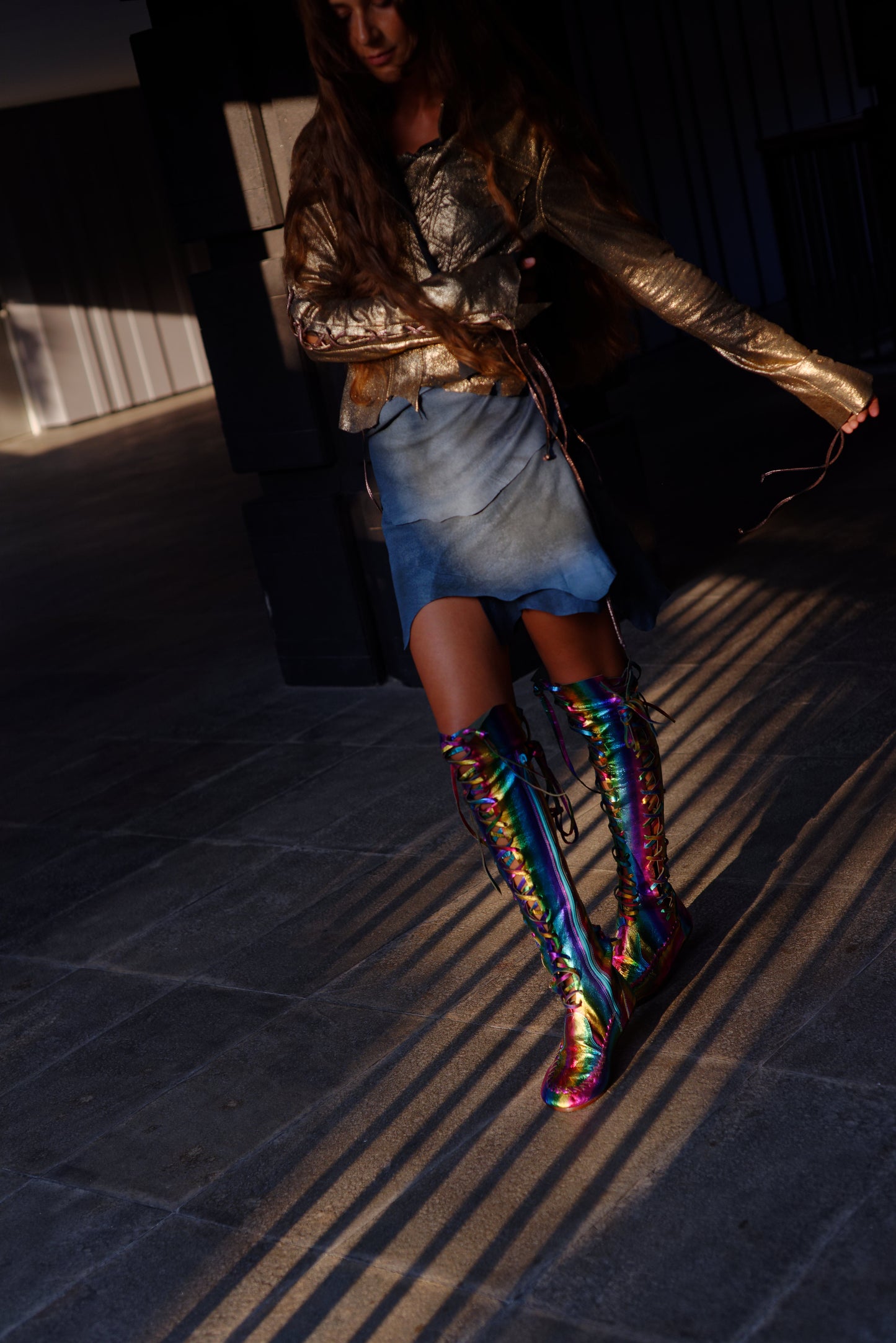 Rainbow Leather Knee High boots