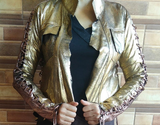 Platinum and Gold Leather Bolero Jacket