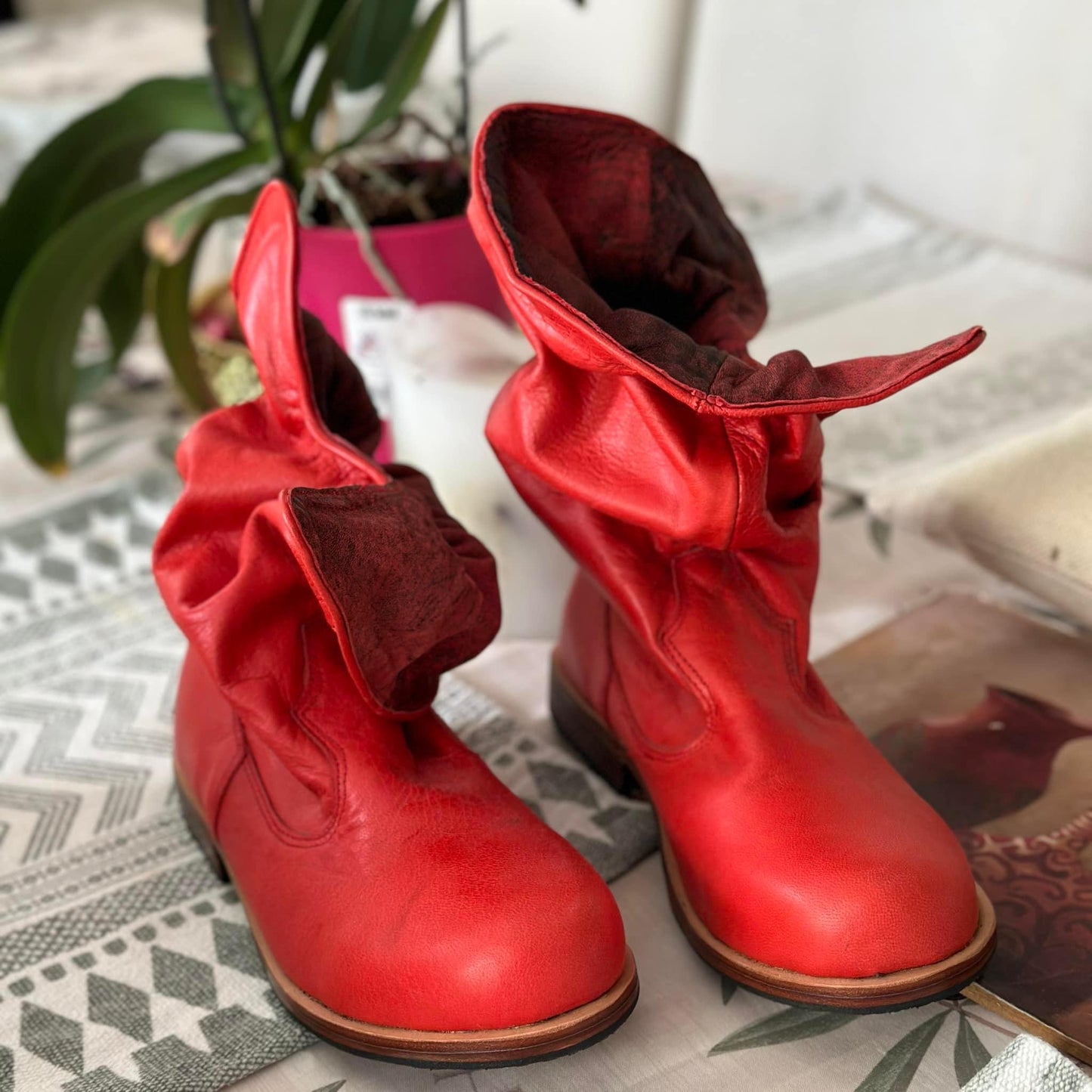 'Fairy Slippers' Ankle Boots in Red