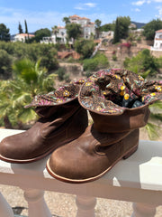 'Fairy Slippers' Ankle Boots in Brown Batik for Pre Order